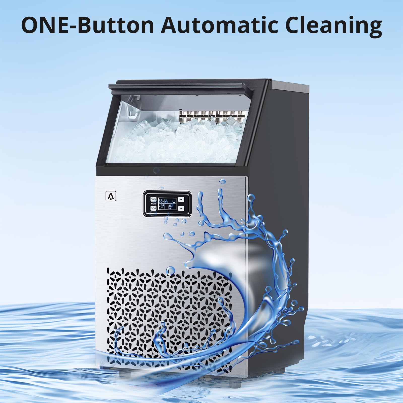 Commercial Ice Maker Machine 150lbs/24H, Stainless Steel Undercounter Ice Machine with 33lbs Storage - Self-Cleaning Freestanding Ice Maker for Bars, Restaurants, Home & Office Use - Perfect for Cocktails, Beverages & Food Service