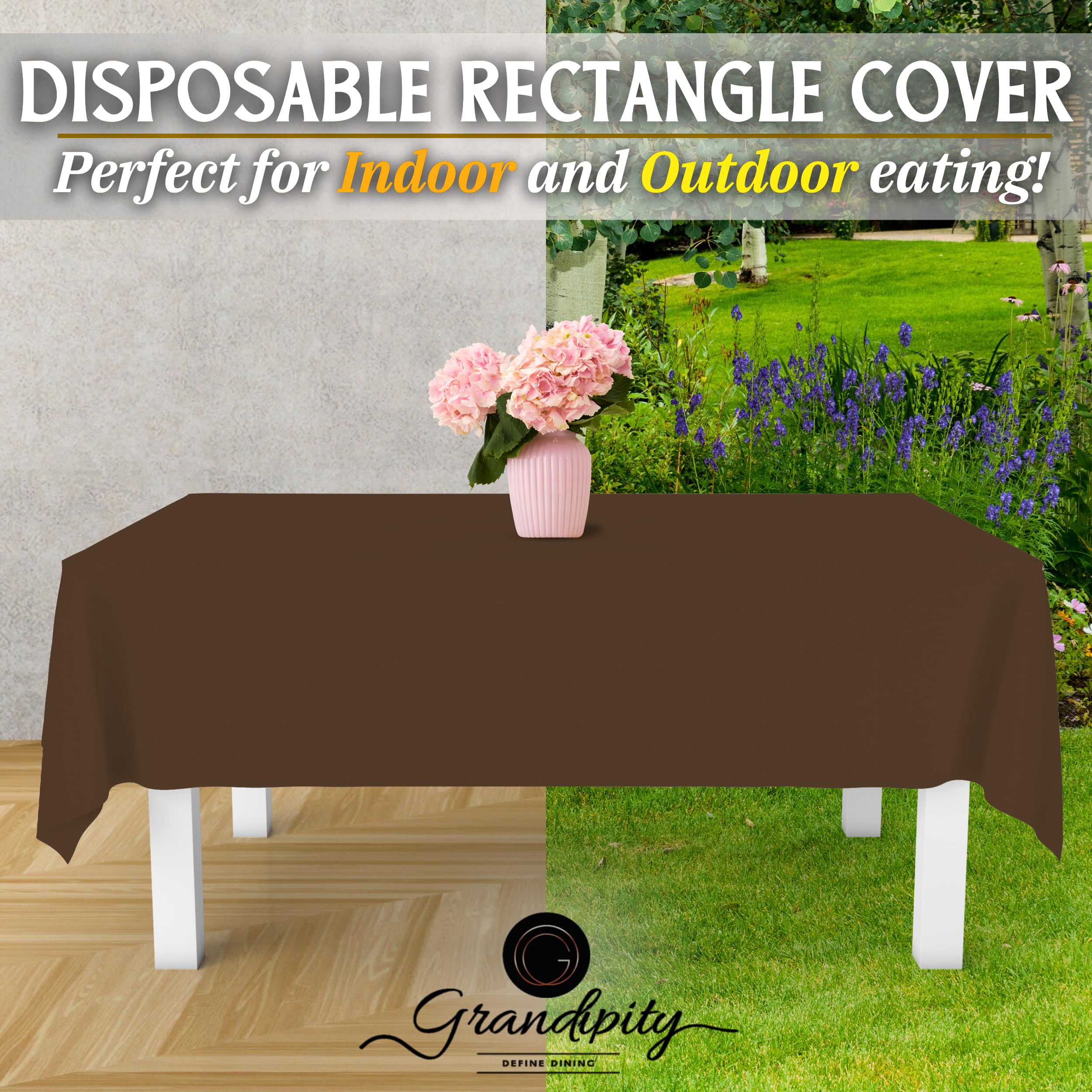 Premium Disposable Brown Plastic Tablecloth (6 Pack) - 54 x 108 Inch Rectangle Table Cover for Parties, Picnics & Events - Fits 6ft to 8ft Tables - Waterproof & Easy Clean for Indoor/Outdoor Use