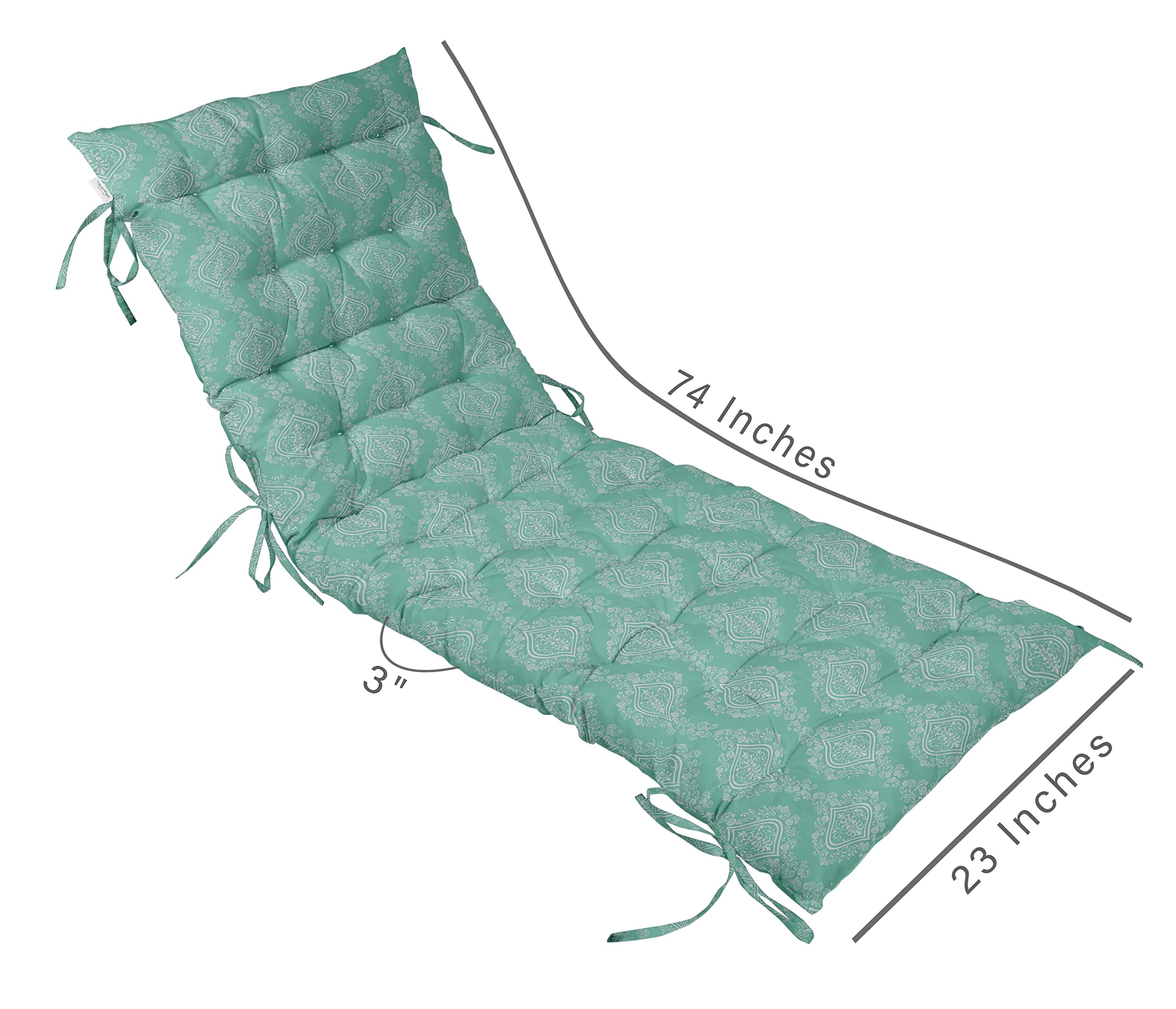 Quilted Thick Padded Seat Cushion for Rocking Chair, Sofa & Recliner - 74x23 Inch Outdoor Garden Bench Cushion with Ties - Aquamarine Blue - Perfect for Patio, Deck & Terrace Relaxation