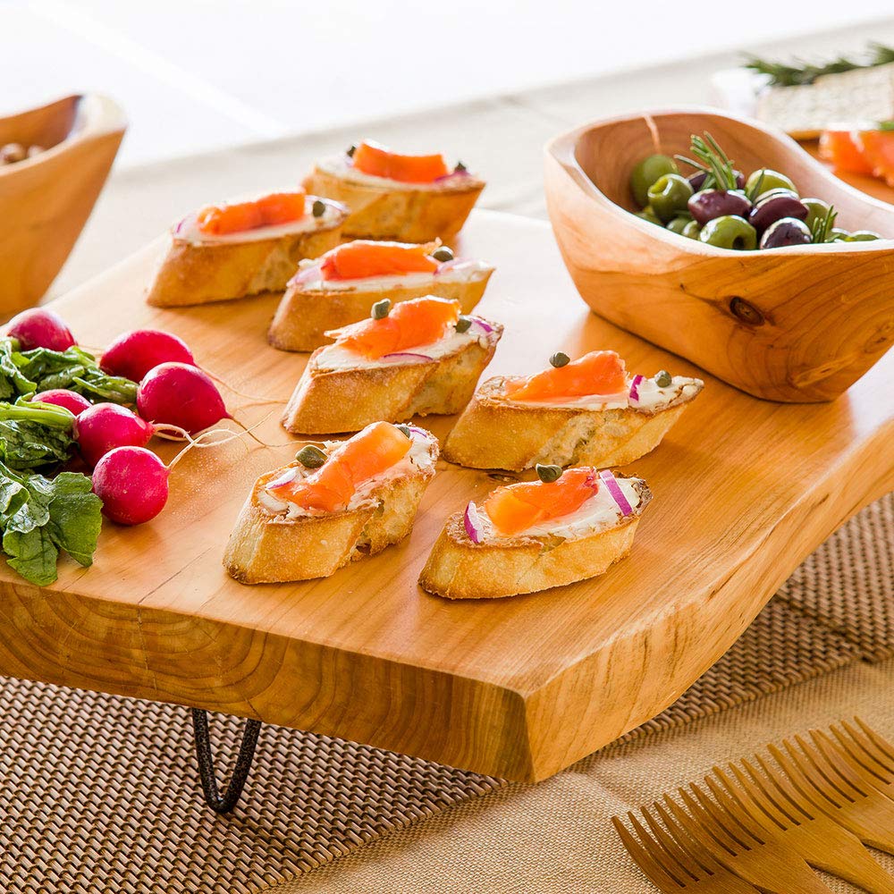 15 x 14 x 1.5 Inch Rustic Wood Cake Stand - 3-Legged Slab Design Durable Serving Tray for Hors d'Oeuvres, Appetizers & Snacks | Shatterproof Food Display Stand for Weddings, Parties & Dessert Tables
