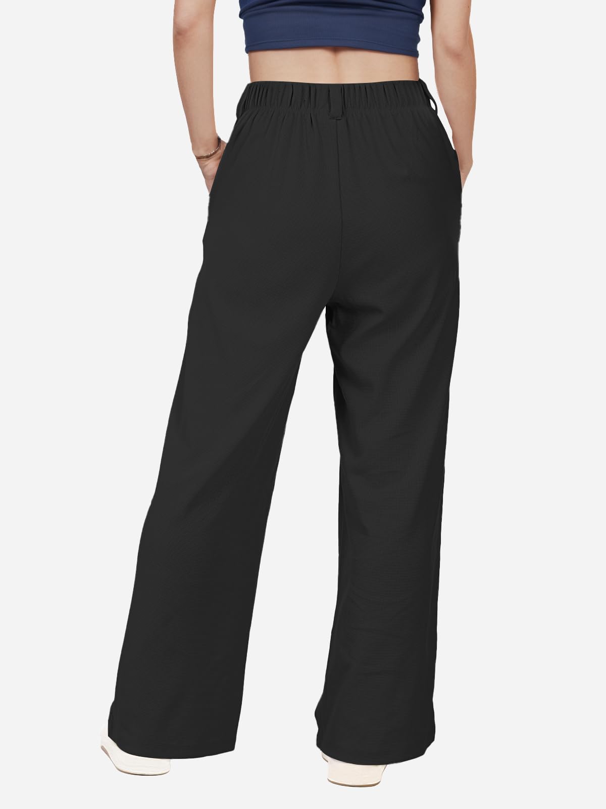 Keriffe Women's Wide Leg Work Pants - High Waisted Waffle Knit Button Down Palazzo Trousers with Pockets | Comfortable Casual Dress Pants for Office, Travel & Everyday Wear