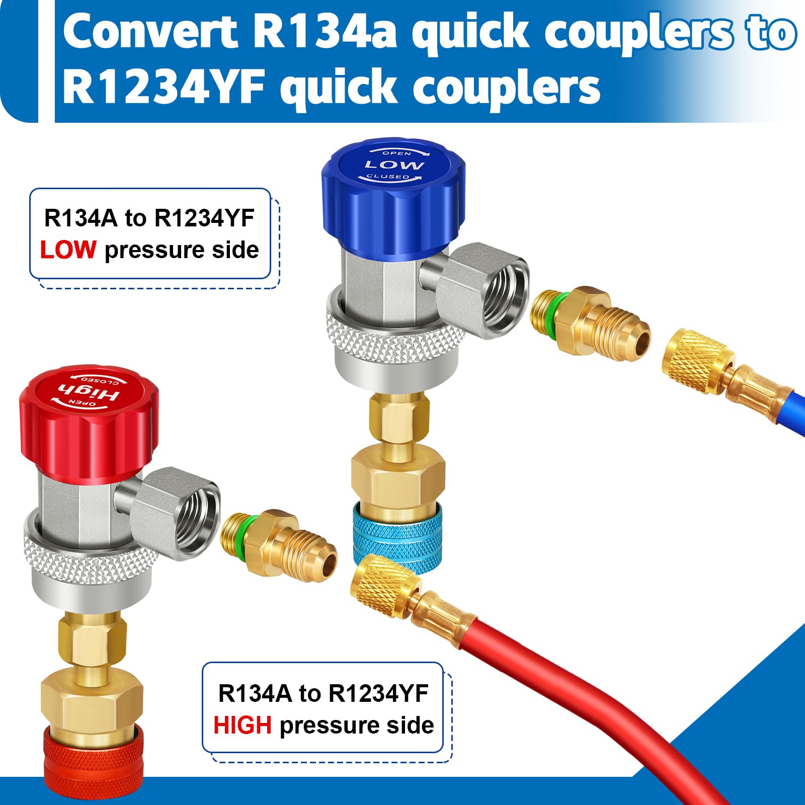 Boltigen R134a to R1234yf Quick Coupler Adapter Kit - AC Refrigerant System Conversion Connector for Car A/C Charging Hose Fitting - Perfect for Auto Repair Shops & DIY Vehicle Maintenance