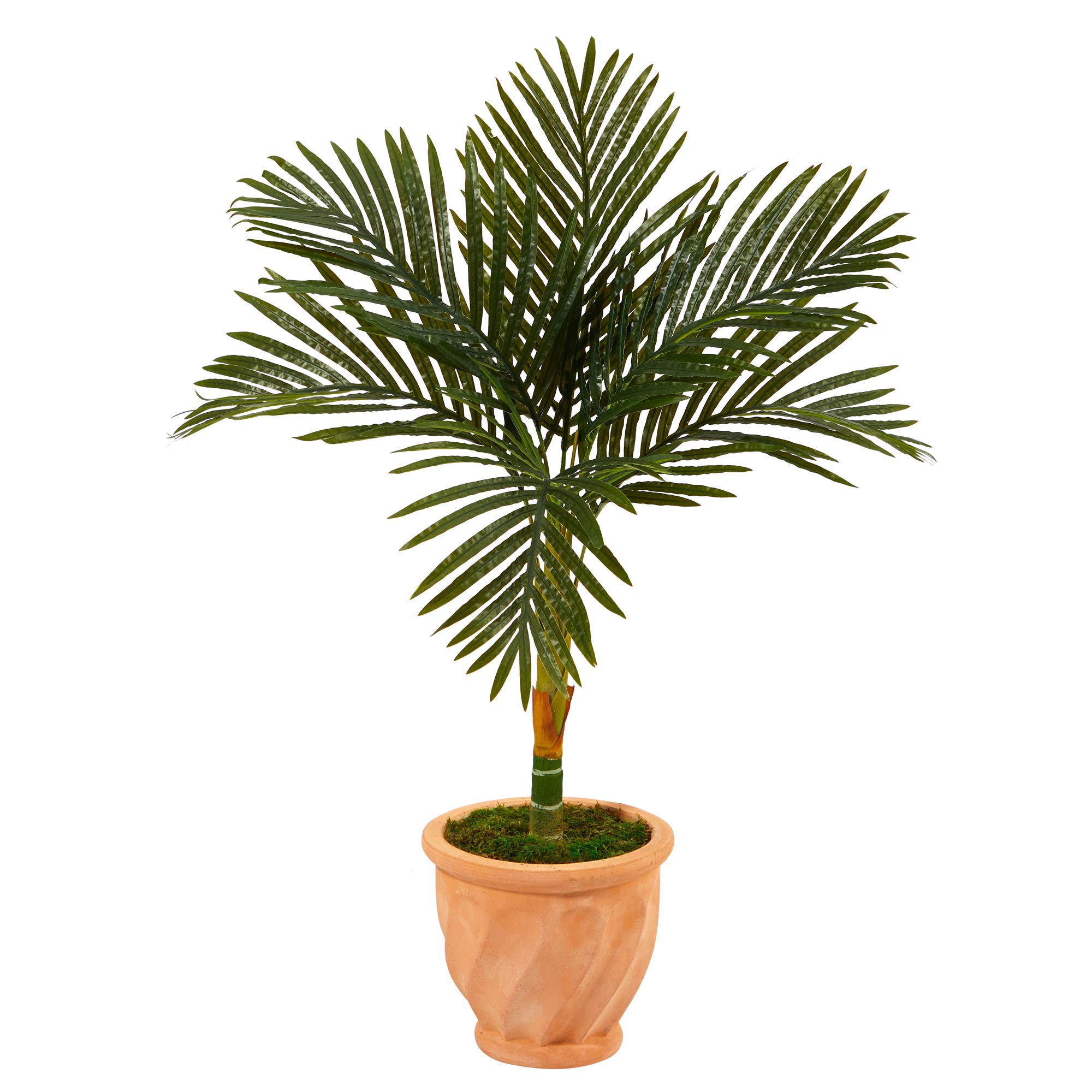 Nearly Natural 3.5ft Golden Cane Artificial Palm Tree in Terra Cotta Planter - Lifelike Indoor Tropical Decor for Home, Office, or Patio