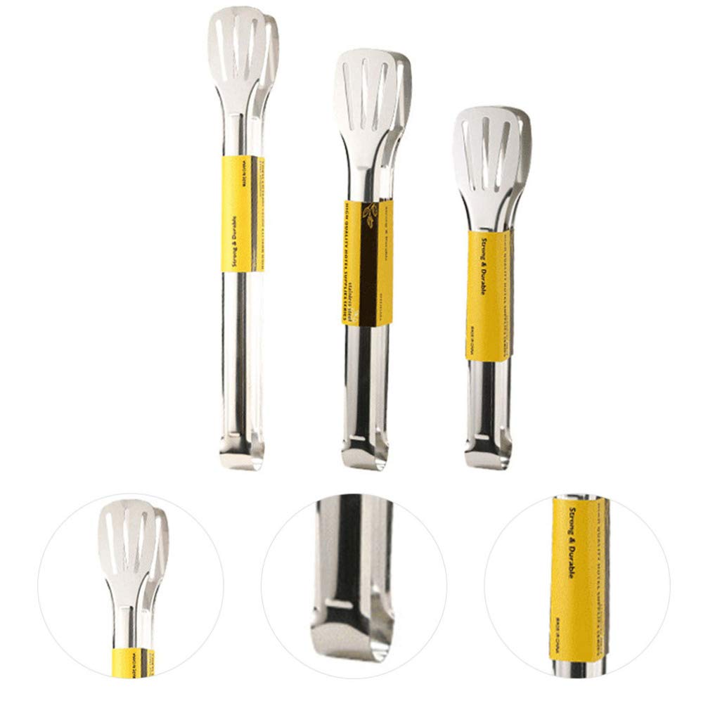3-Piece Stainless Steel BBQ Tongs Set - Food Grade Safe Metal Cooking Tongs for Grilling, Baking, Steak, Toast & Bread - Perfect for Outdoor Barbecue, Kitchen & Camping Use