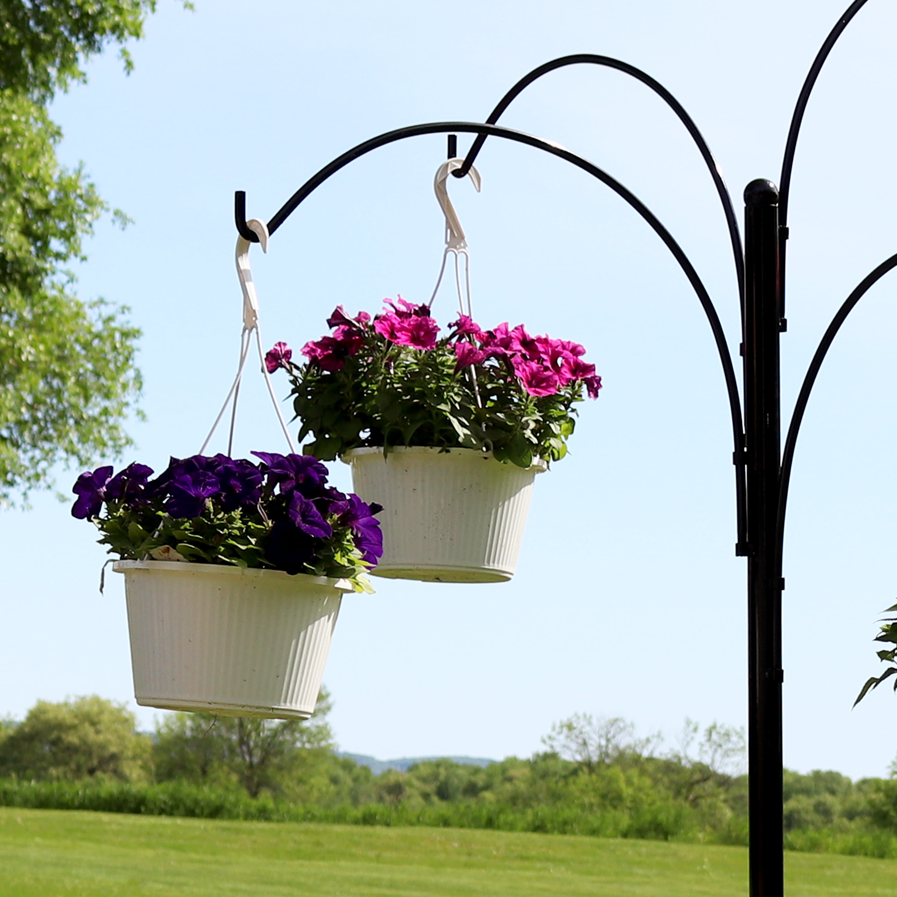 Sunnydaze 4-Arm Adjustable Hanging Basket Stand - 84 Inch Height for Patio, Garden & Outdoor Decor - Perfect for Flowers, Plants & Decorative Displays