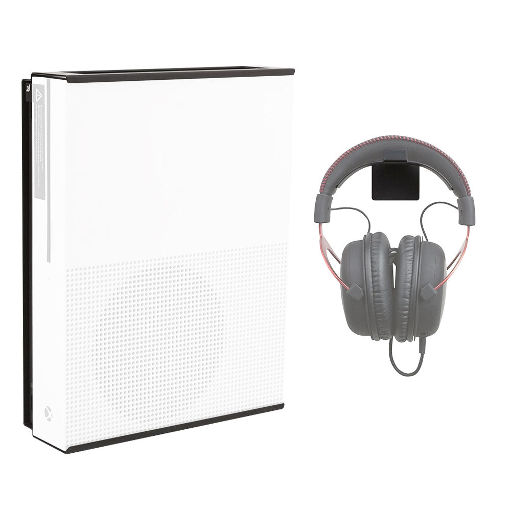 HIDEit X1S Xbox One S Wall Mount Bracket - Black | Headset & Controller Holder | Space-Saving Gaming Accessory for Home Theater & Bedroom Setup