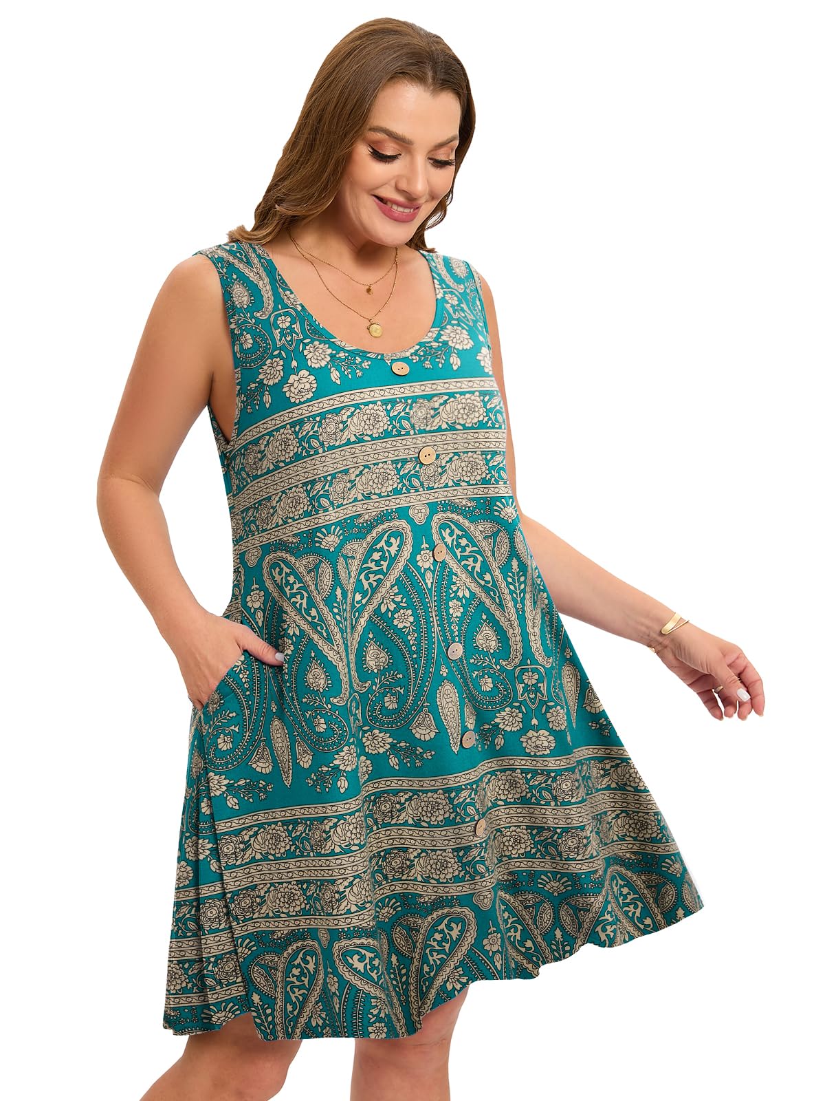 ZENNILO Women's Casual T-Shirt Dress - Plus Size Summer Sundress with V-Neck & Pockets | Beach Cover Up, Vacation Outfit, Lounge Wear, Street Style Fashion