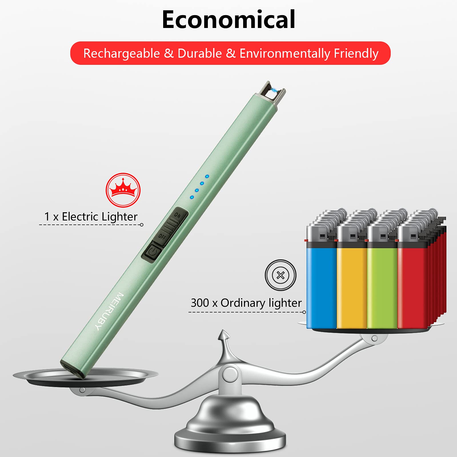 Rechargeable USB Electric Candle Lighter - Windproof Arc Flameless Lighter for Candles, Camping, BBQ & Gifts (Green) | Perfect for Birthday, Mother's Day, Women's Day & Outdoor Activities