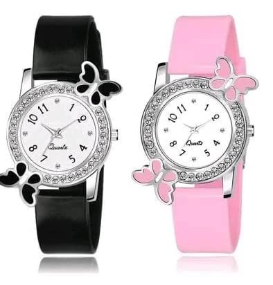 Analog Black and Pink Girls Watches (SR-738 AT-7381) - 2 Pack - Fashionable Kids Watches for School, Birthday Gifts & Everyday Wear