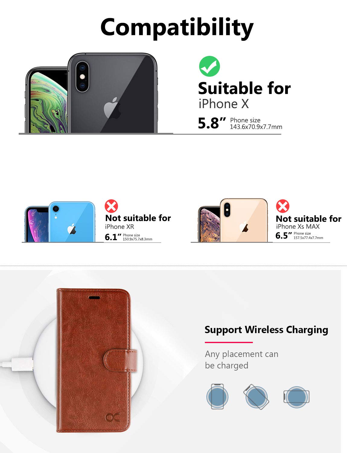 Premium Leather Wallet Case for iPhone X/10 with Wireless Charging, Card Slots & Kickstand - Stylish Flip Cover for Everyday Use (Blue) | Perfect for Work, Travel & Hands-Free Viewing