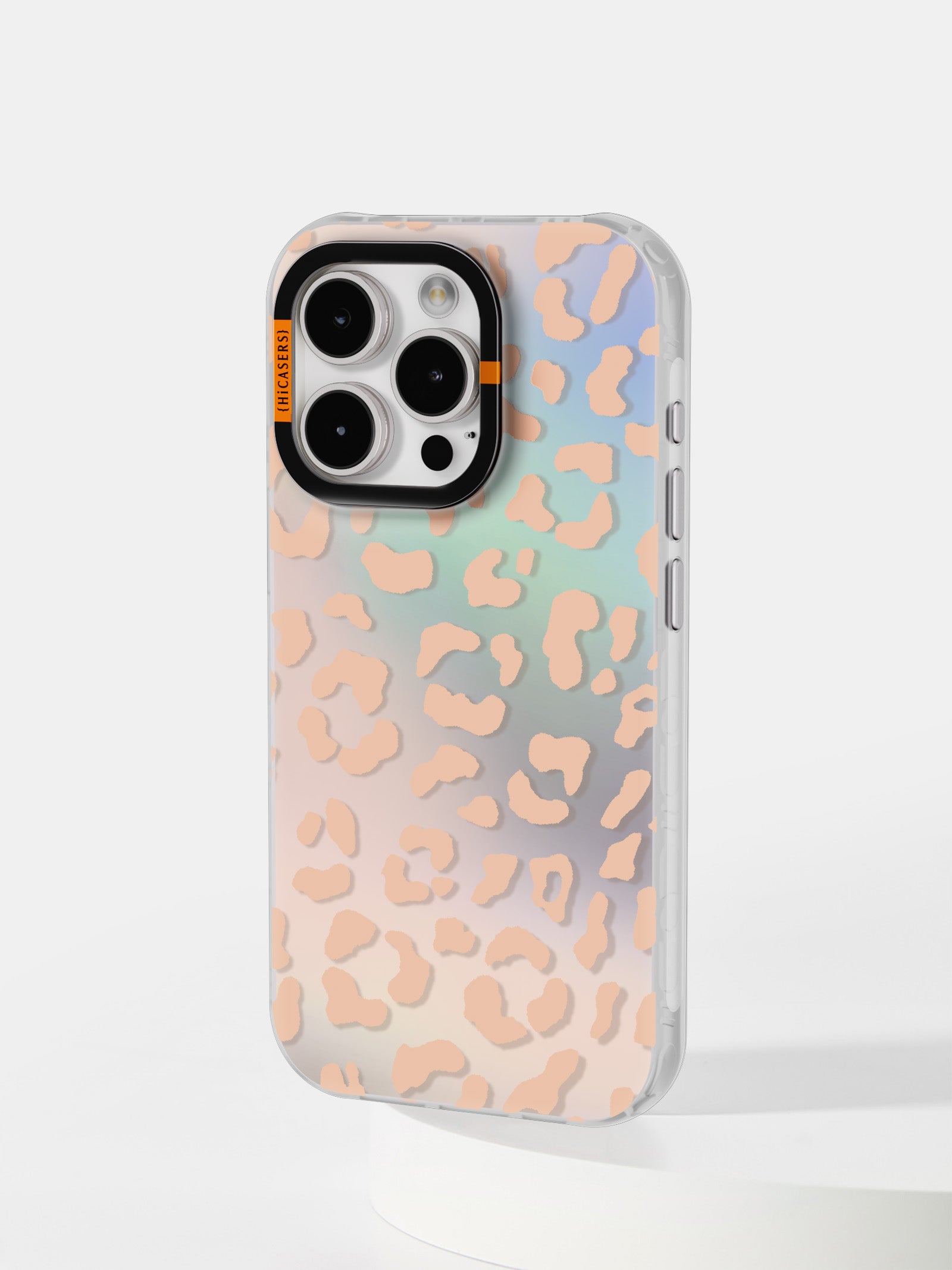 Leopard Print Iridescent Mirror Case for iPhone - Trendy Peach Glam Phone Cover for Women, Perfect for Parties, Travel & Everyday Style