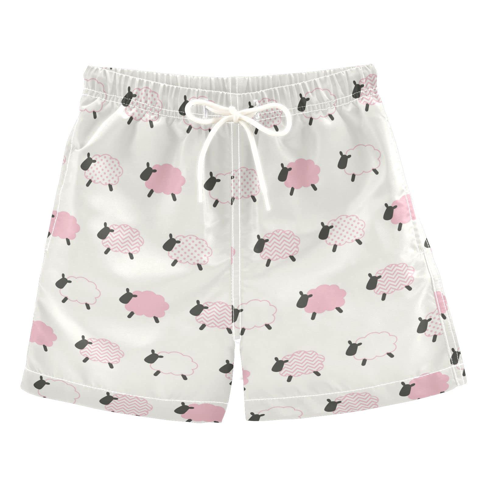 Pink & White Sheep Boys Swim Trunks - Baby Kids Swimwear for Summer, Toddler Beach Board Shorts, Bathing Suit 2T - Perfect for Pool, Beach & Water Play
