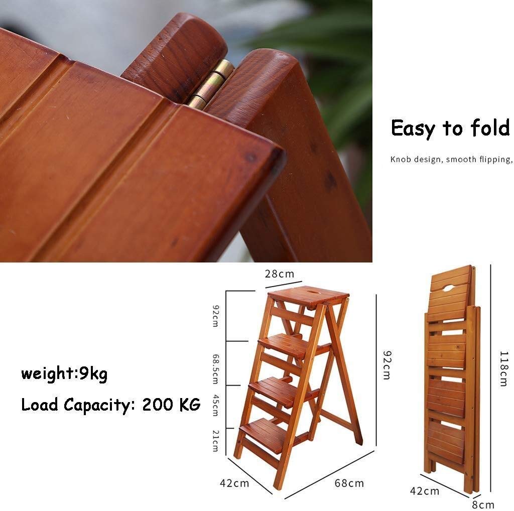 4-Step Folding Wooden Step Stool for Home, Indoor Climbing Stool, Portable Dining Chair & Garden Tool Stand - Perfect for Kitchen, Bathroom, and Outdoor Use