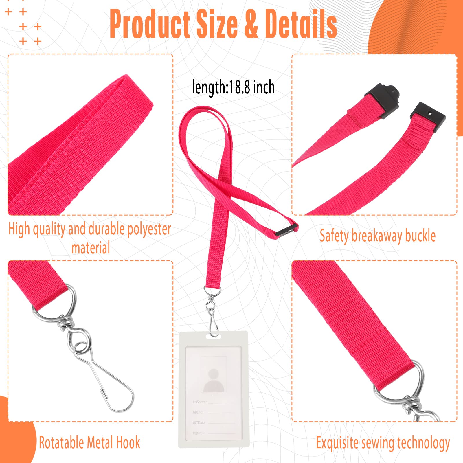 60 Pcs Breakaway Lanyards with J Hook for ID Badges - Multi Colors for Office & Events
