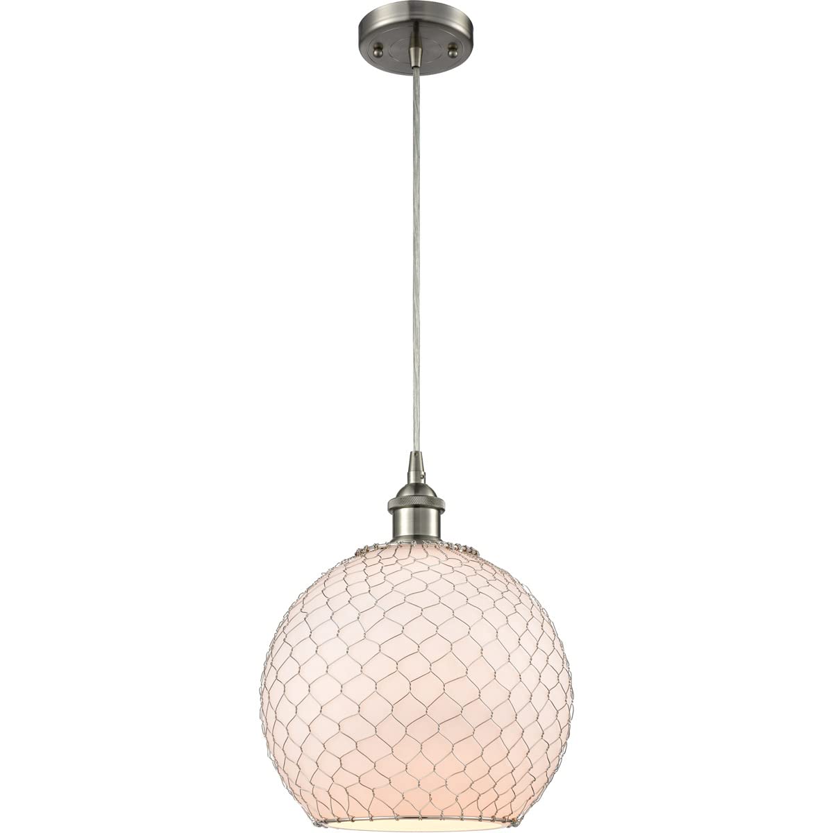 Ballston Collection Brushed Satin Nickel Farmhouse Chicken Wire 1-Light Mini Pendant Light Fixture - Rustic Kitchen Island Lighting, Dining Room Hanging Light for Country Home Decor