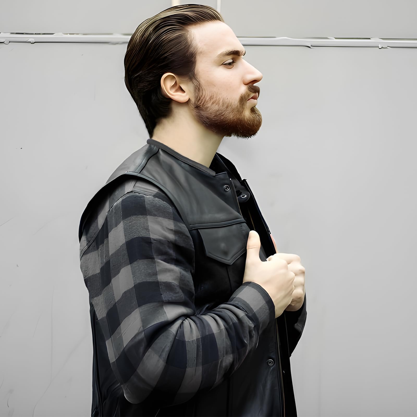Leatherick Men's Black Motorcycle Vest - SOA Club & Traditional Paisley Satin Lined Leather Biker Jacket for Riding, Motorcycle Events & Casual Wear