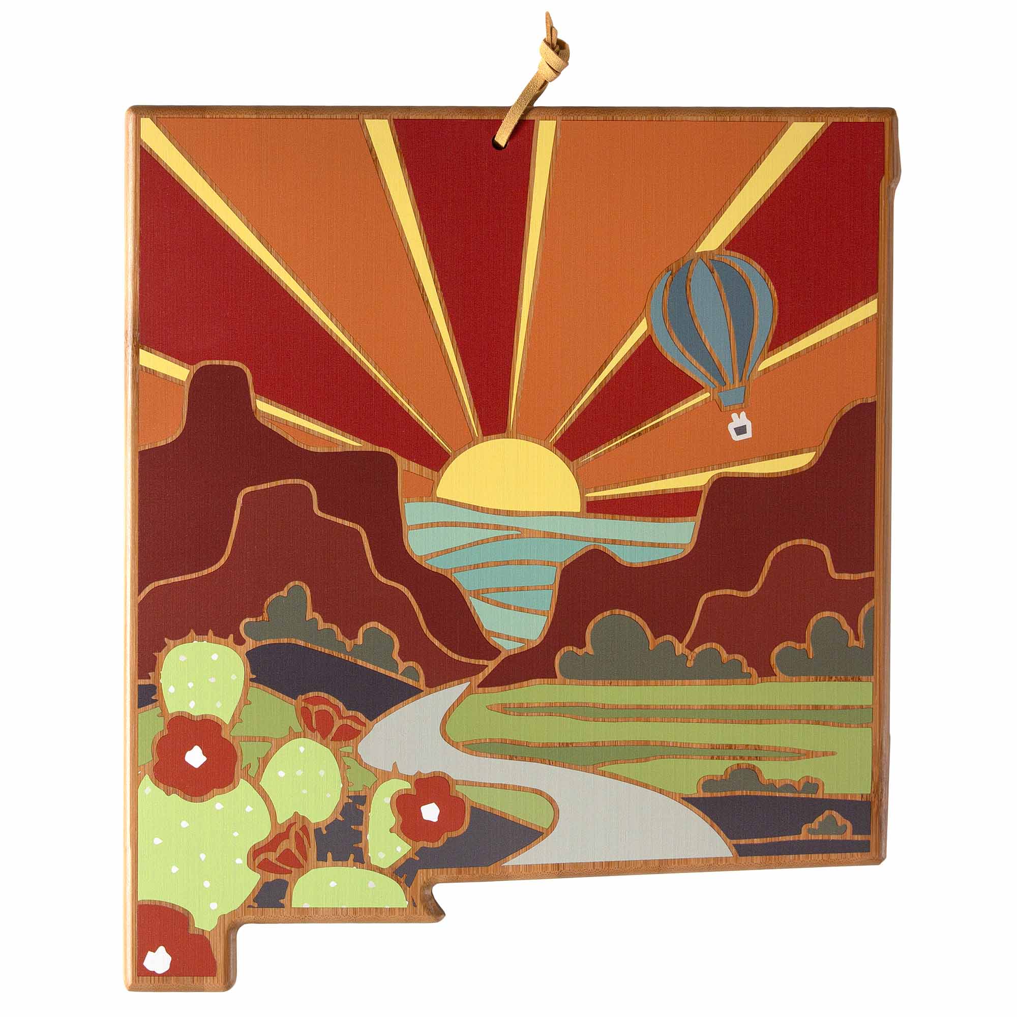 Handcrafted New Mexico Themed Wooden Cutting Board with Summer Stokes Artwork - Perfect for Kitchen Decor & Unique Gifts