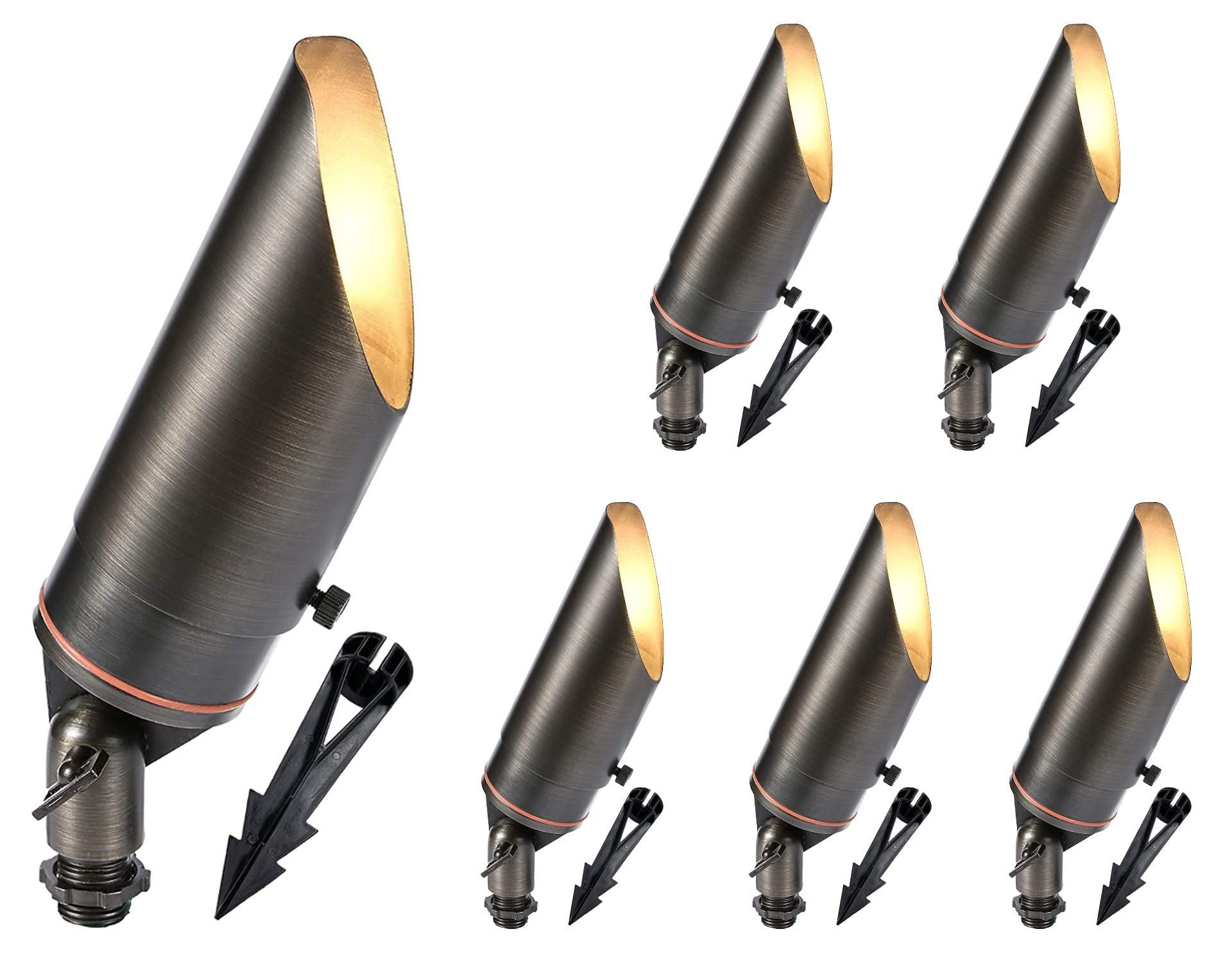 6 Pack LED Spot Lights Outdoor - Solid Brass Landscape Lighting for Yard, Garden, Patio & Deck | Bright, Long-Lasting Security Lights | Perfect for Home Exterior, Pathway & Architectural Accent Lighting (Bulbs Not Included)