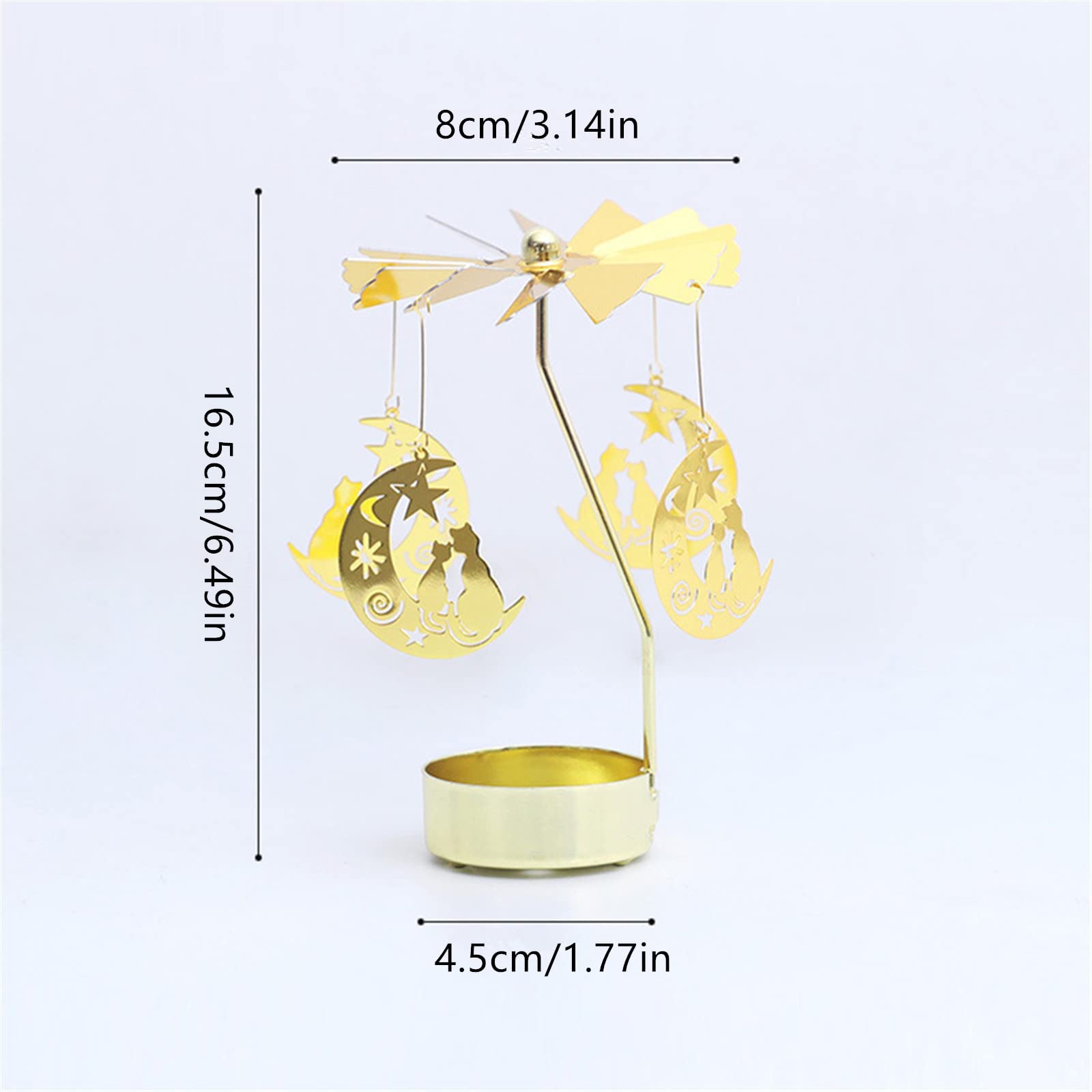 Gold Rotating Metal Tealight Candle Holder - Moon Cat Design for Christmas, Valentine's Day, Wedding & Party Table Decor | Romantic Home Decor, Centerpiece for Dining Table, Holiday Gift Idea