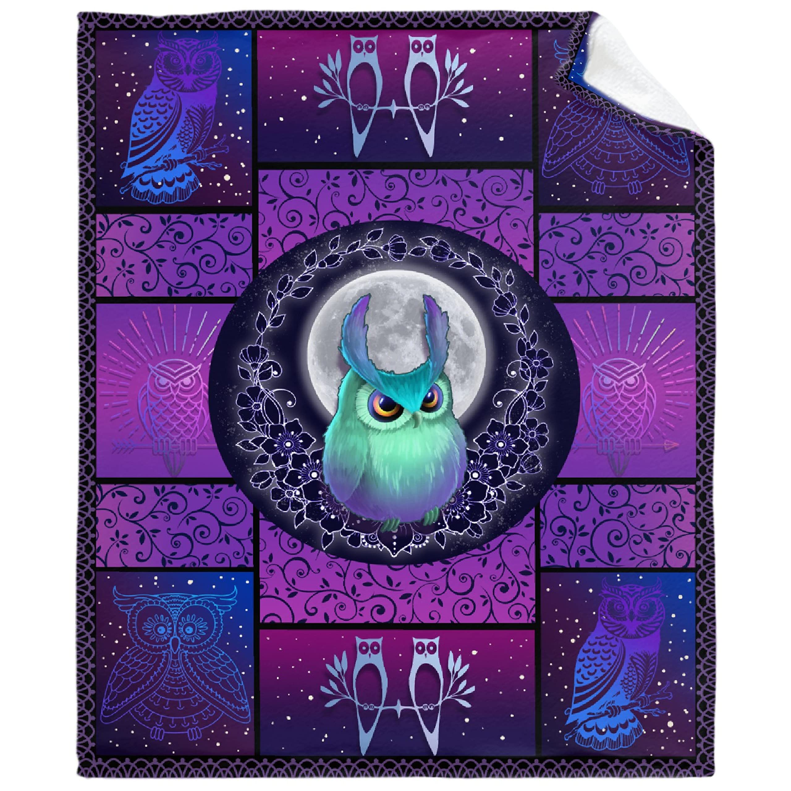 MATCHASTAR Owl Collage Flannel Throw Blanket - Ultra Soft Purple Fleece Blanket for Bed, Sofa & Couch | Oversized 120x90 Inches (Overking) | Perfect for Home Decor, Gifts, Beach Picnics & Family Gatherings