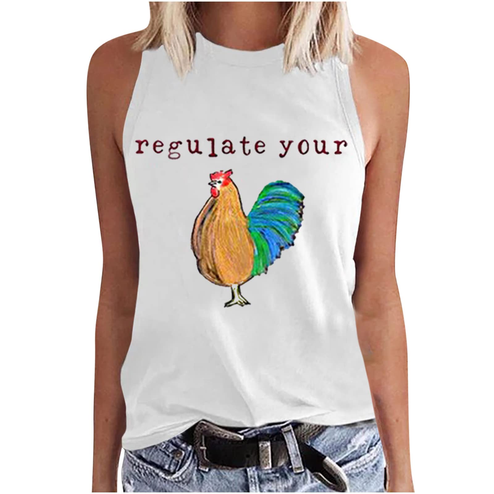 Trendy Women's Sleeveless Graphic Crewneck Tank Top - Casual Summer & Fall Vest Tee - Perfect for Beach, Gym, and Everyday Wear