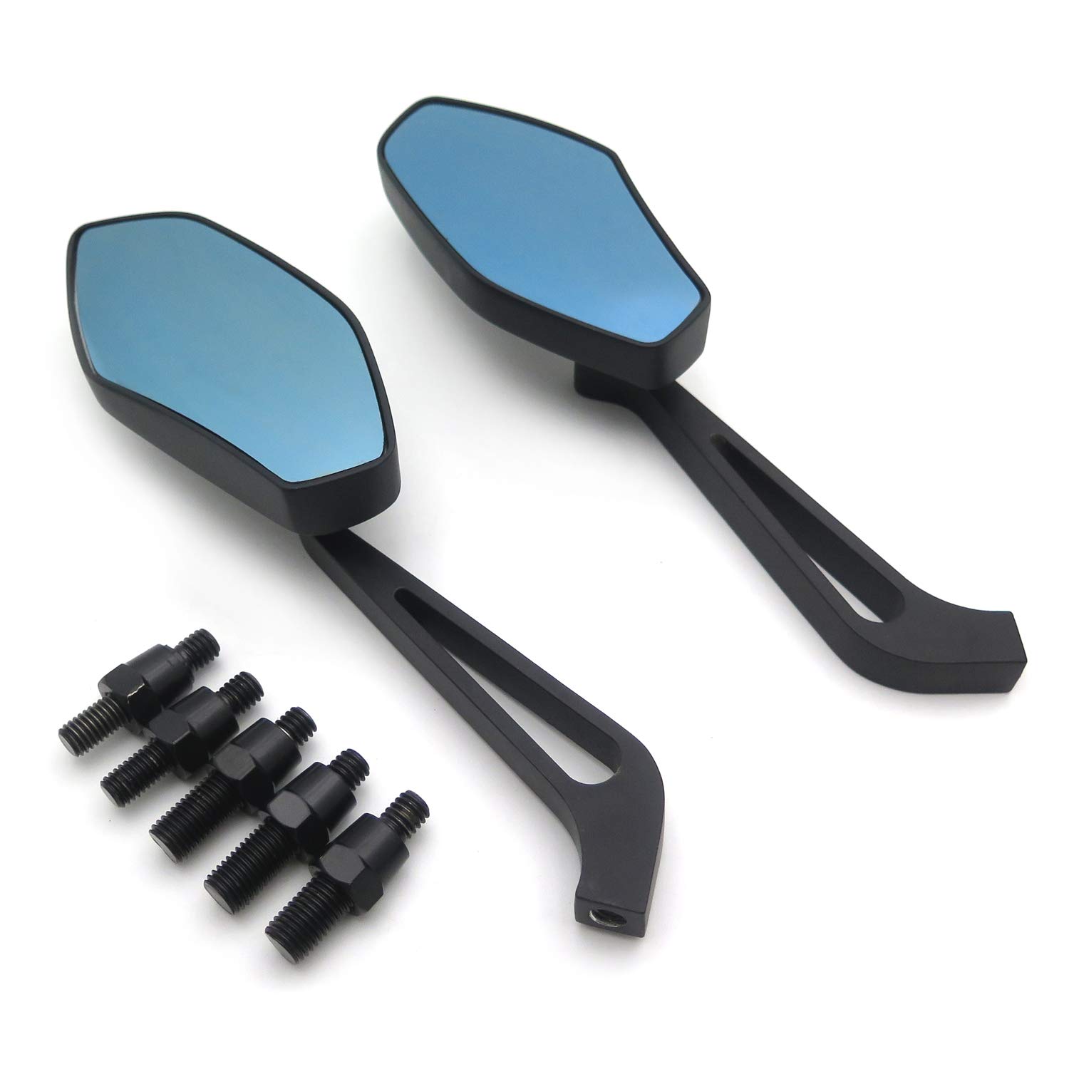 HTTMT MT400-009 Black Motorcycle Mirrors - 8mm & 10mm Clockwise Screw Bolt Compatible with Suzuki, Kawasaki, Yamaha, Harley (Handlebar Mount) - Perfect for Cruiser, Touring & Street Bikes