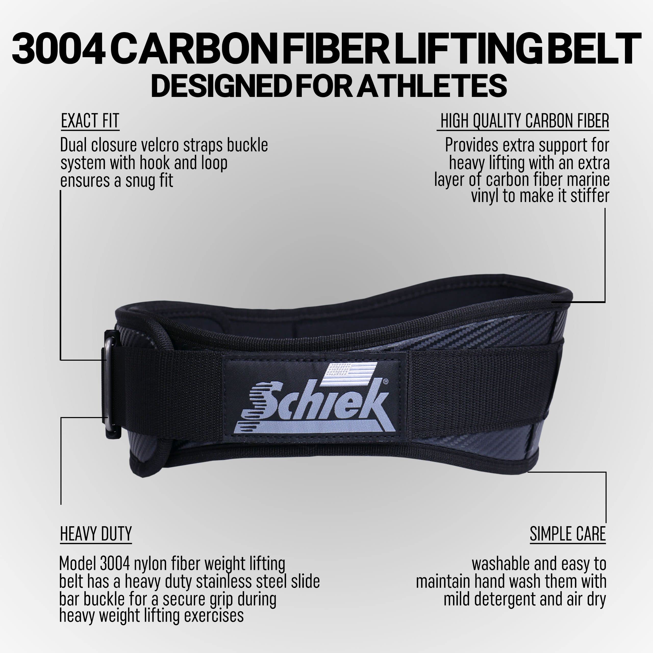 Schiek Sports 3004 Carbon Fiber Weight Lifting Belt for Powerlifting & Strength Training - Lower Back Support Gym Belt for Deadlifts, Squats & CrossFit Workouts