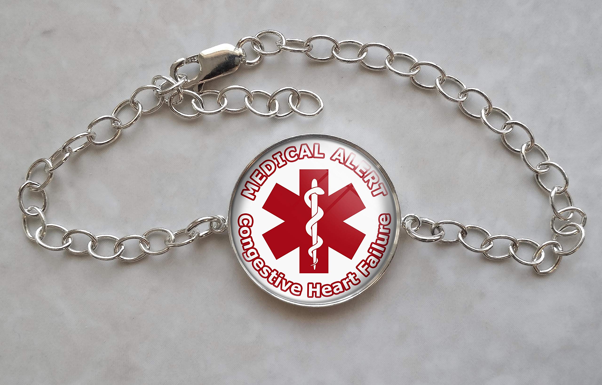 Medical Alert Congestive Heart Failure Sterling Silver Charm Bracelet - Heart Disease Awareness Jewelry for Women - Perfect for Daily Wear & Emergency Identification