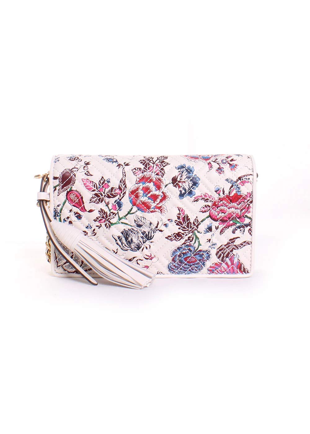 Tory Burch Fleming Floral Leather Chain Wallet Crossbody Bag - Multi Happy Times Print - Stylish Women's Shoulder Purse for Everyday Use, Date Night & Travel Accessories