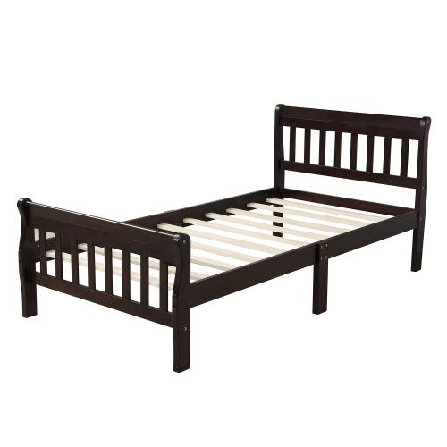 Solid Wood Twin Platform Bed Frame with Headboard & Footboard - Espresso Finish - Sturdy Wood Slat Support - No Box Spring Needed - Perfect for Kids, Teens & Guest Rooms