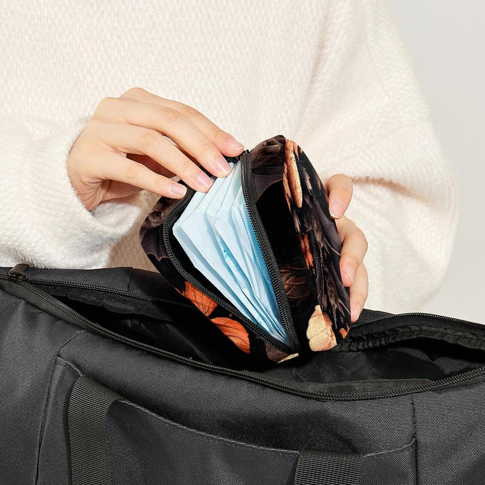 Portable Menstrual Cup Storage Bag & First Period Pouch for Women & Girls - Bat Design Zippered Padded Organizer for Tampons, Pads & Hygiene Products - Perfect for Travel, School & Halloween Accessories
