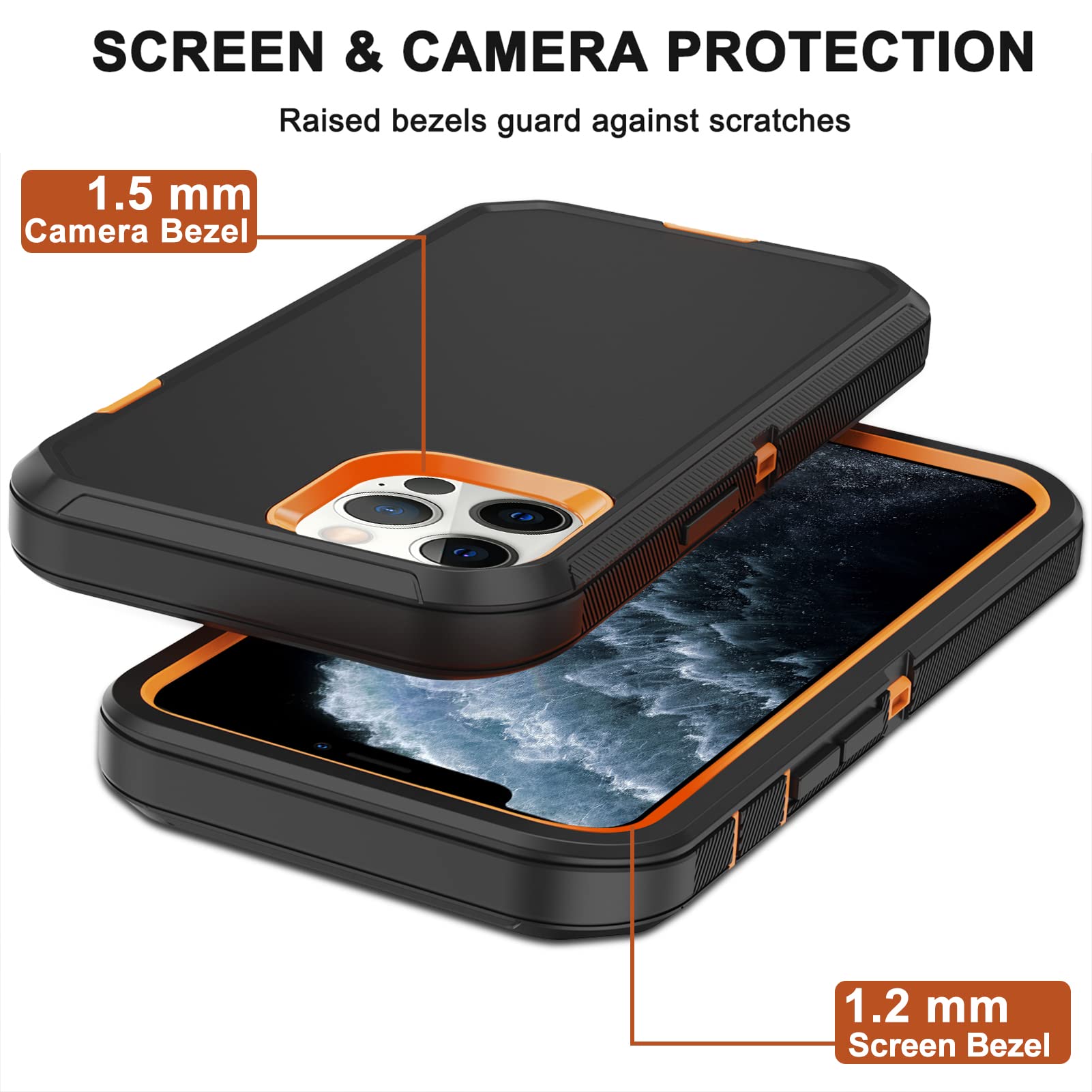 **Military Grade Shockproof iPhone 11 Pro Max Case with Belt Clip Holster – 2 Pack Screen Protectors Included | Heavy Duty Full Body Protection, Rugged Cover (Orange) – Perfect for Outdoor, Construction & Active Lifestyles**