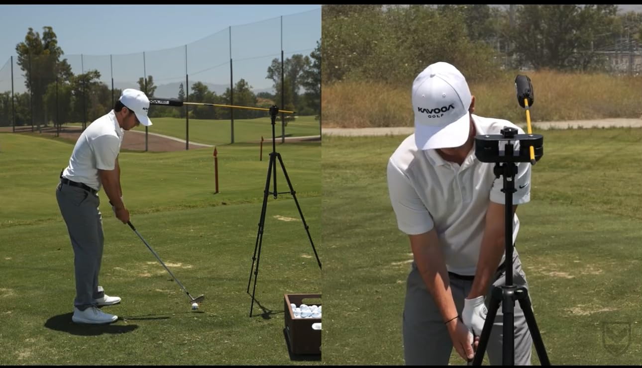 Premium Golf Swing Trainer Kit - 360° Alignment Sticks with Tripod & Smartphone Holder | Professional Golf Training Aid for Perfecting Swing Technique | Ideal for Driving Range Practice & Home Training