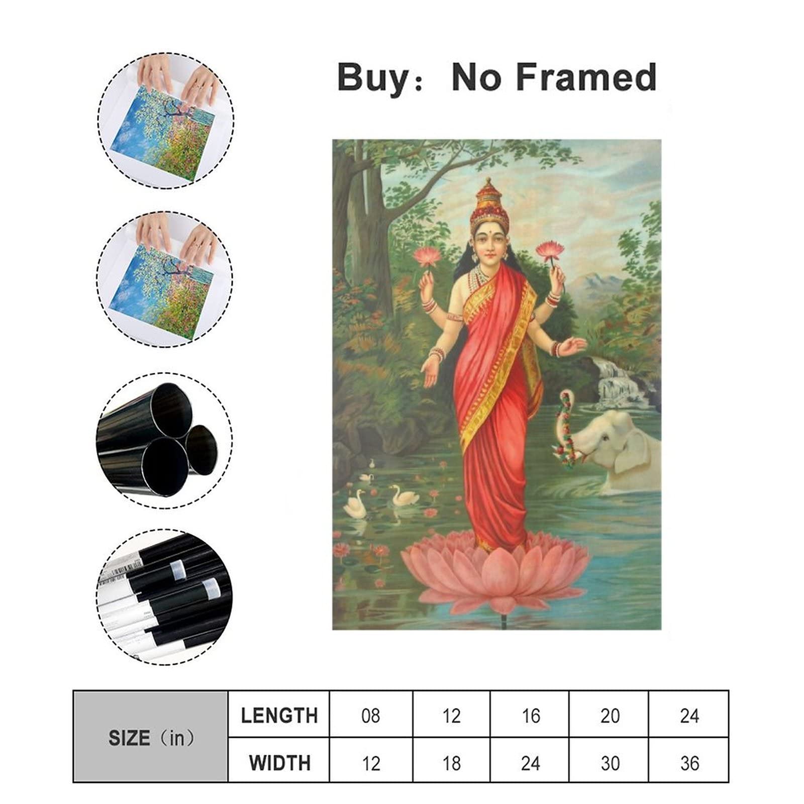 Lakshmi Hindu Goddess Canvas Wall Art Print - 12x18 Inches (30x45cm) Spiritual Home Decor for Bedroom, Living Room & Office - Perfect Gift for Yoga Studios, Meditation Spaces & Indian Culture Enthusiasts