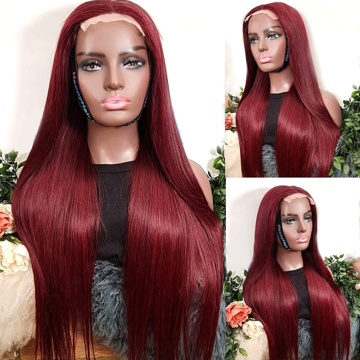 SUPERNOVA 99J Burgundy Lace Front Wig - 18 Inch Brazilian Virgin Human Hair with 4x4 Lace Closure, Pre-Plucked Hairline & Baby Hair - 150% Density Long Straight Red Wig for Black Women | Perfect for Daily Wear, Cosplay, and Special Occasions
