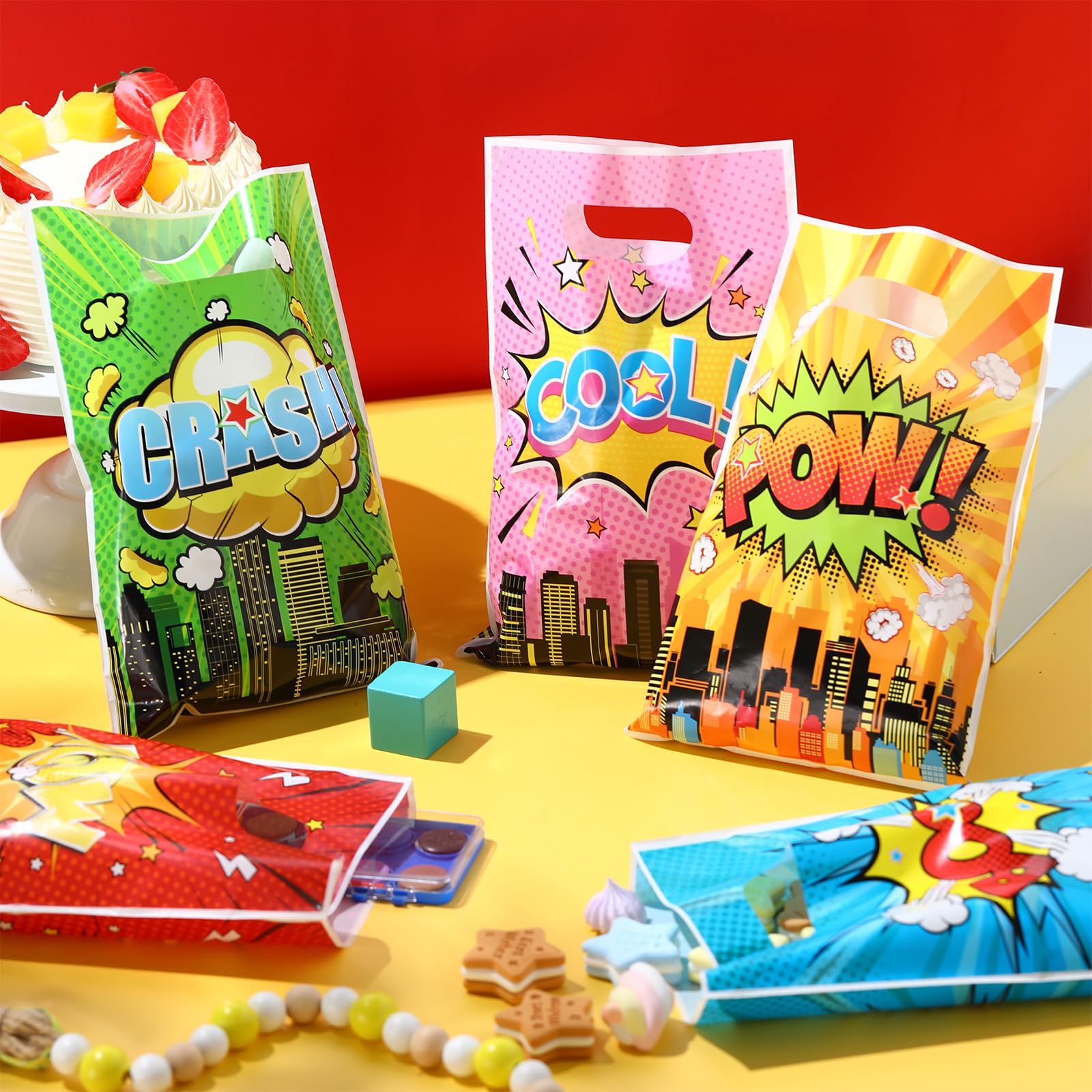 Blosssound 120 Pcs Hero Party Favor Bags - Superhero Themed Birthday Goodie Bags for Kids, Boys & Girls - Perfect for Comic Hero Birthday Parties, Baby Showers & Decorations | Great for Candy, Treats & Party Favors