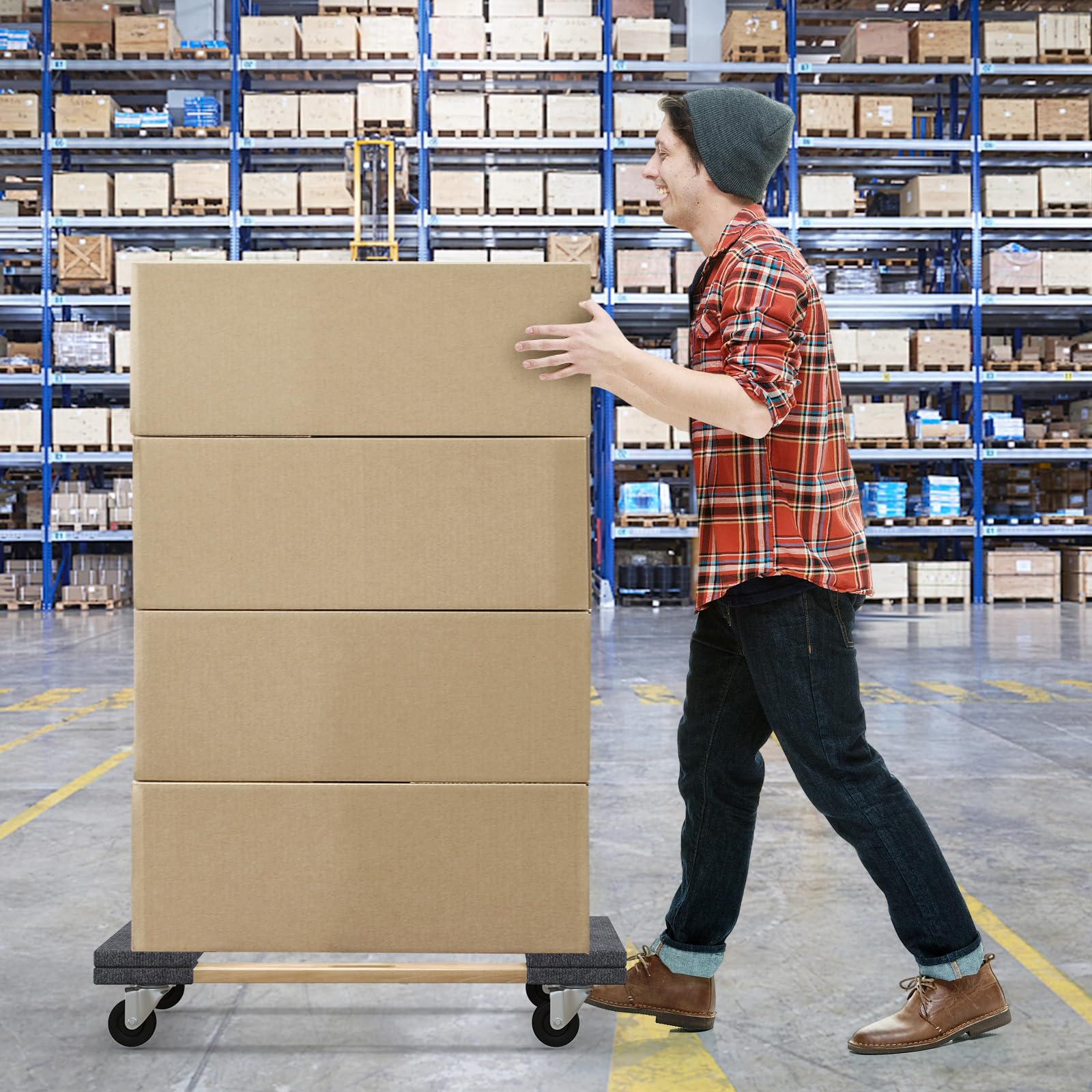 Heavy Duty Goplus Furniture Moving Dolly - 1000 LBS Capacity Wood Rolling Mover with 4 Wheels & Handle for Piano, Couch, Fridge & Large Items (2-Pack) - Perfect for Home Moving, Office Relocation & Warehouse Transport