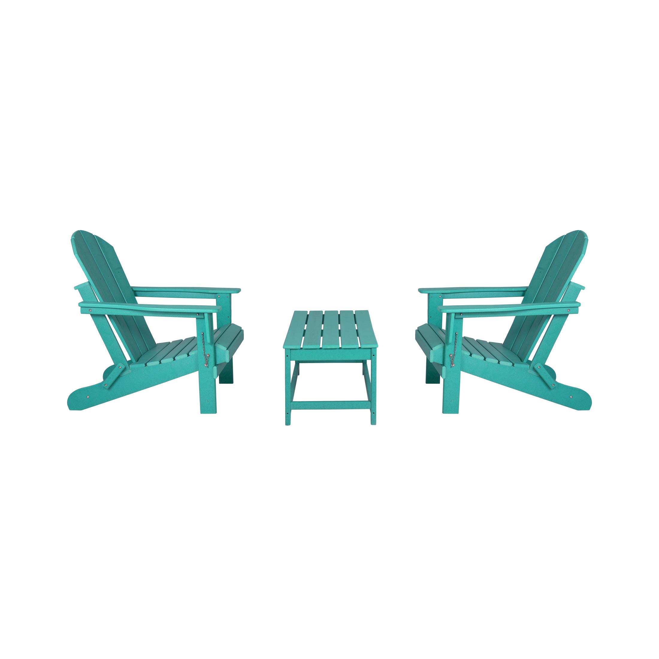 WestinTrends Malibu 3-Piece Outdoor Patio Furniture Set - All-Weather Plastic Adirondack Chairs (Set of 2) with Coffee Table for Porch, Lawn & Backyard - Turquoise - Perfect for Relaxing, Entertaining & Outdoor Dining