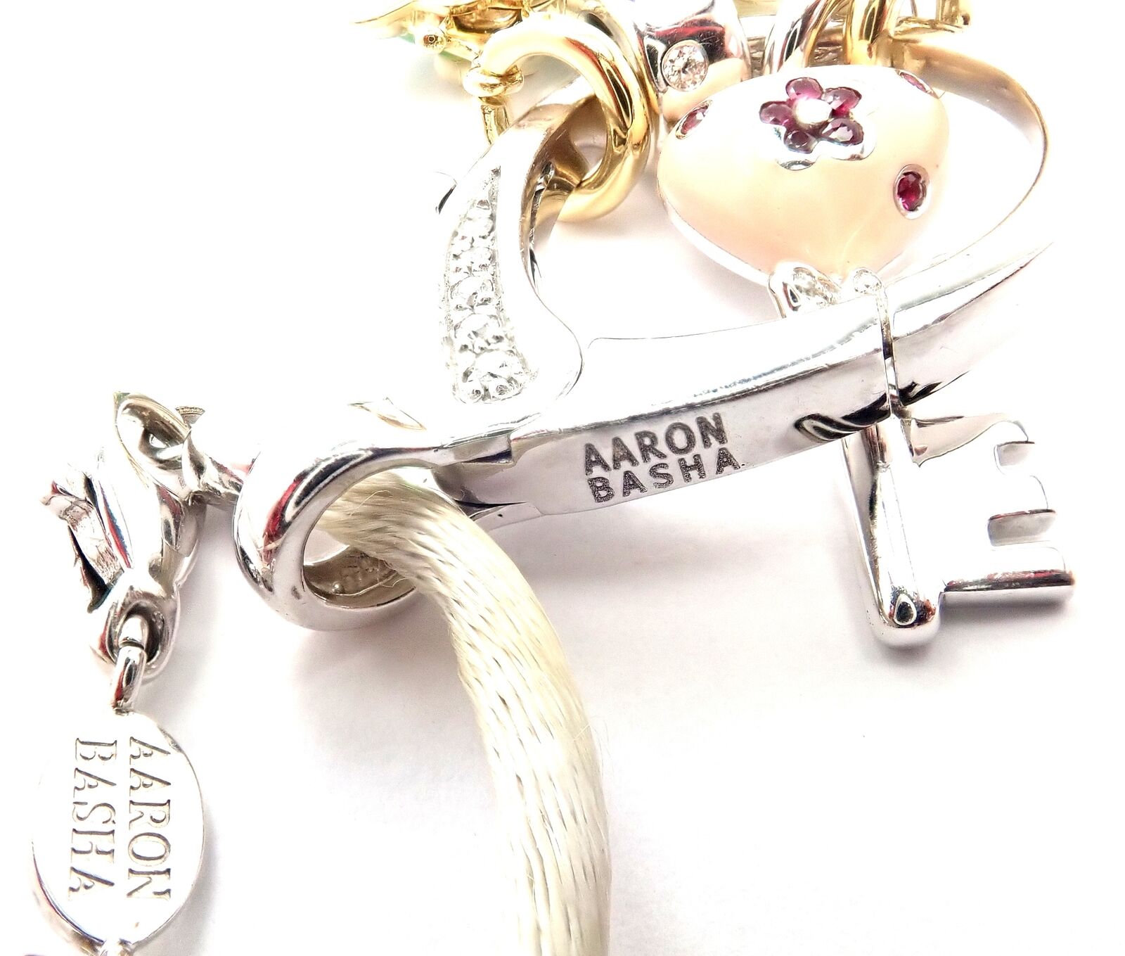 Authentic Aaron Basha 18k White Gold Diamond Enhancer Necklace with 3 Charms Spacer - Elegant Jewelry for Weddings, Anniversaries & Special Occasions