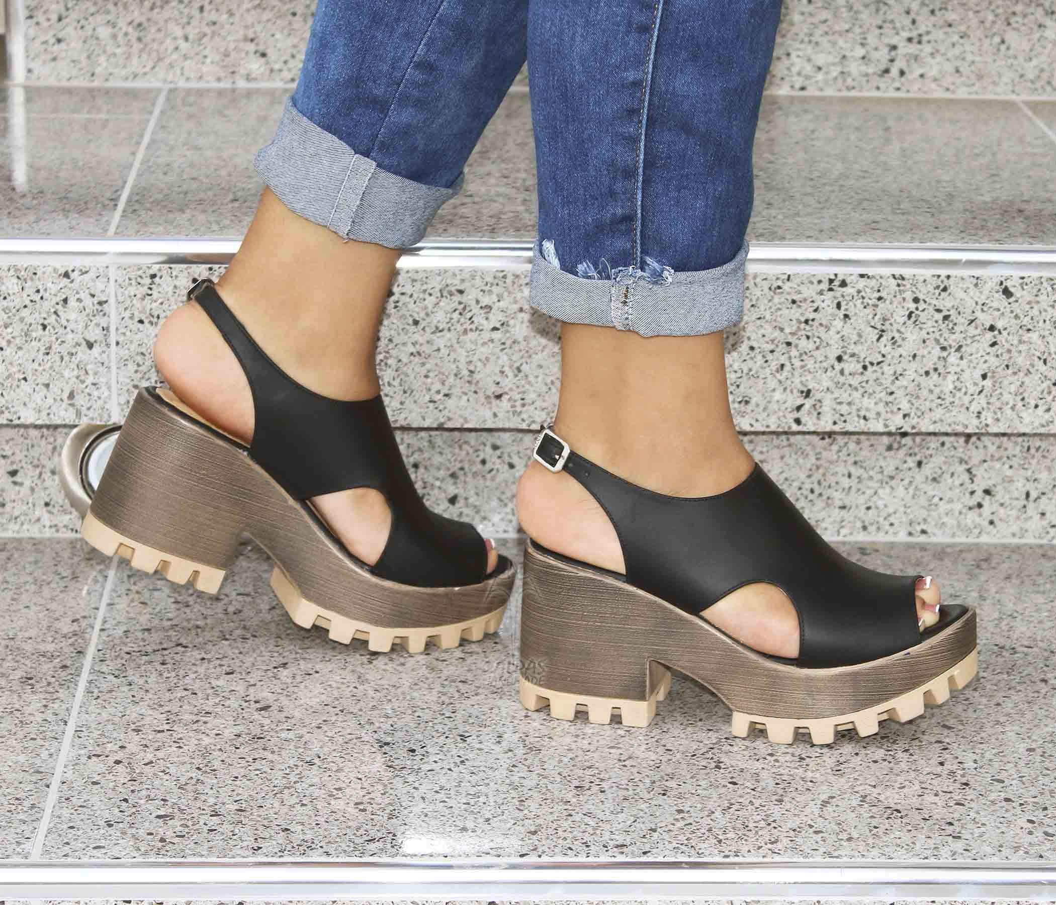 Trendy Handmade Leather Open Toe Platform Sandals with Adjustable Buckle | Comfortable Women's Summer Shoes for Beach, Vacation & Casual Outings - BARBARA