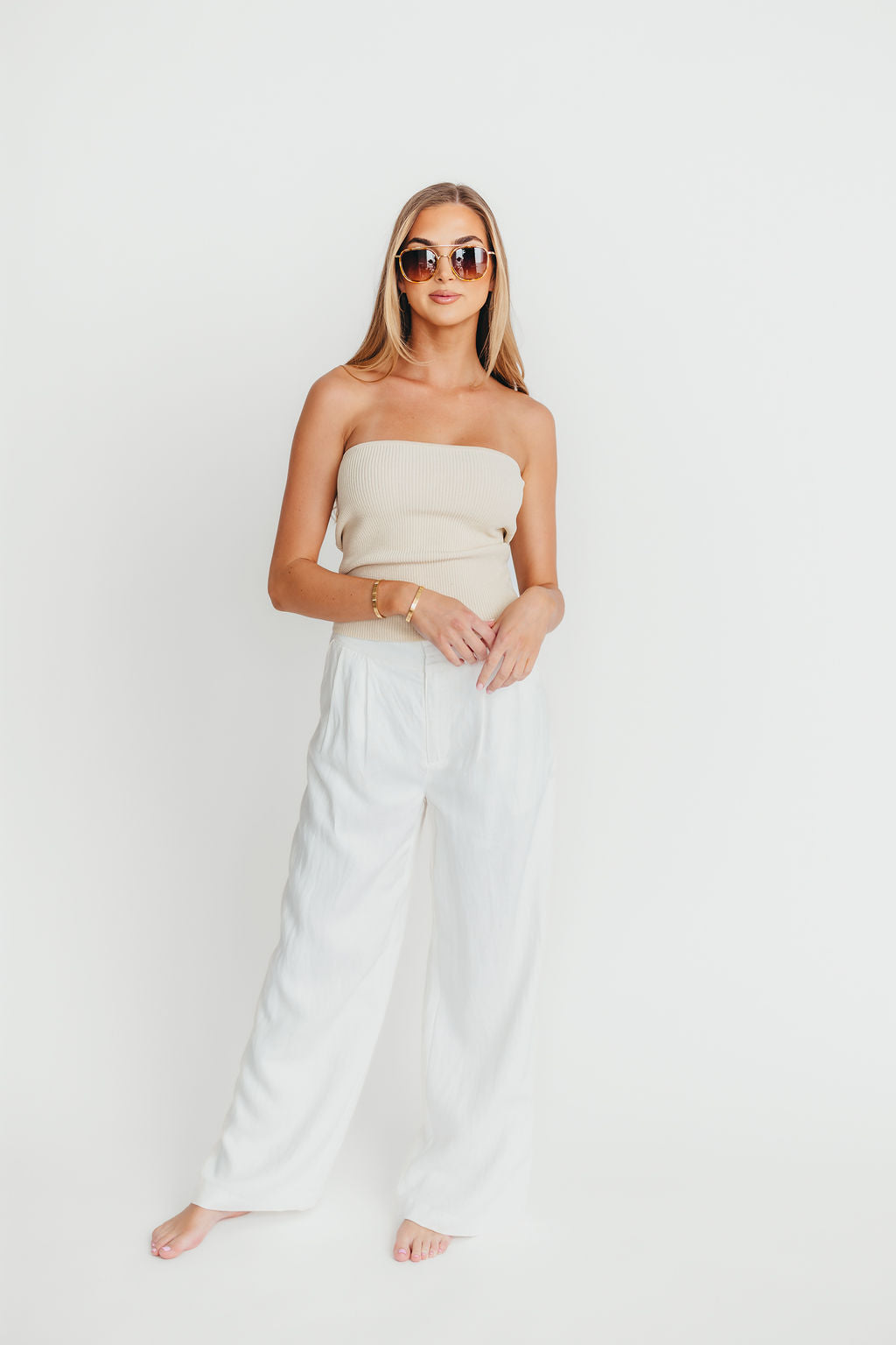 Stylish Sylvia Wide Leg Trousers in Off White - Comfortable High Waist Palazzo Pants for Women | Perfect for Office Wear, Casual Outings & Special Occasions