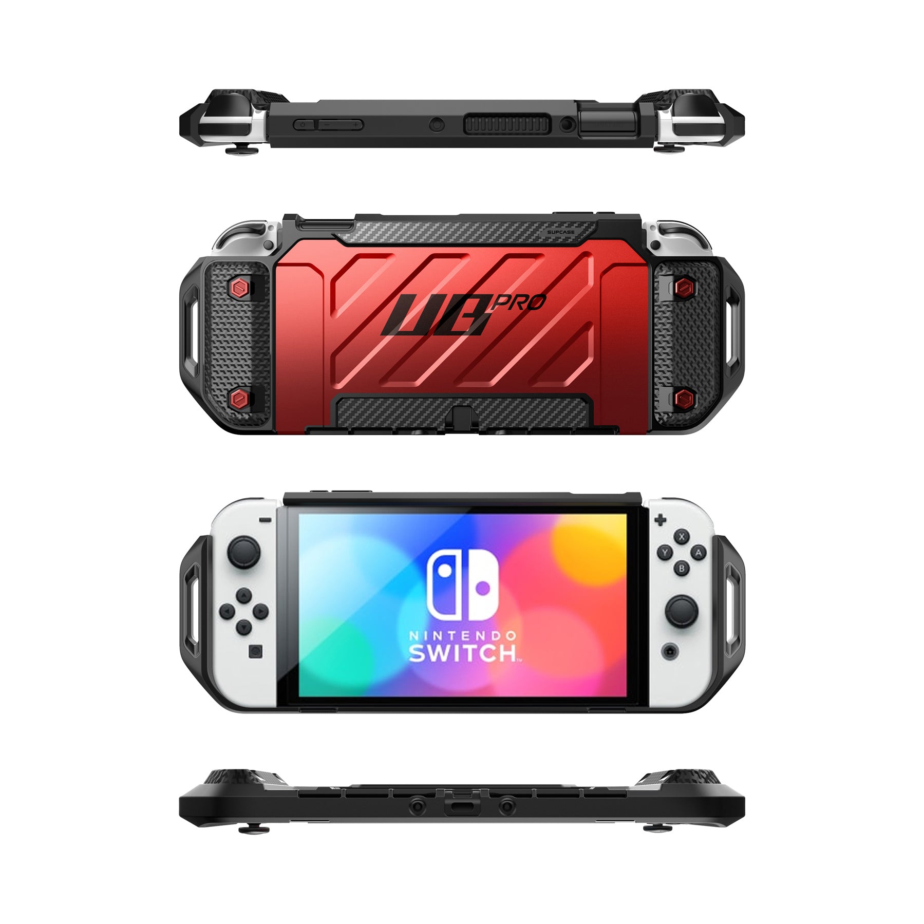 Nintendo Switch OLED Case - Unicorn Beetle PRO Dockable Grip Cover with Shockproof Protection, Metallic Red - Perfect for Gaming, Travel & Home Entertainment