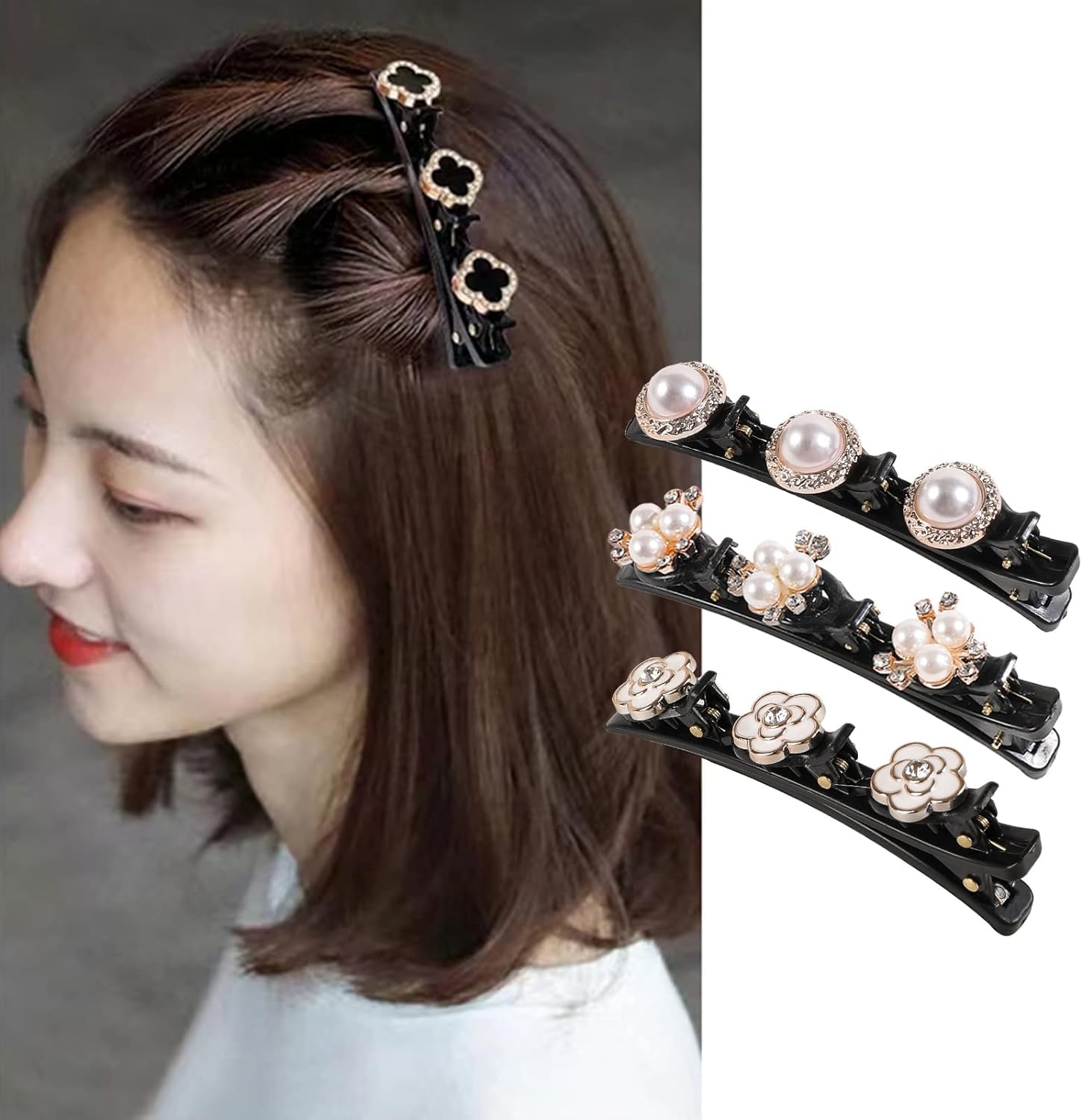 2 Pack Rhinestone Hair Clips for Women - Elegant Braided Flower Barrettes with Sparkling Crystals | Hair Accessories for Long Hair, Weddings, Parties & Special Occasions