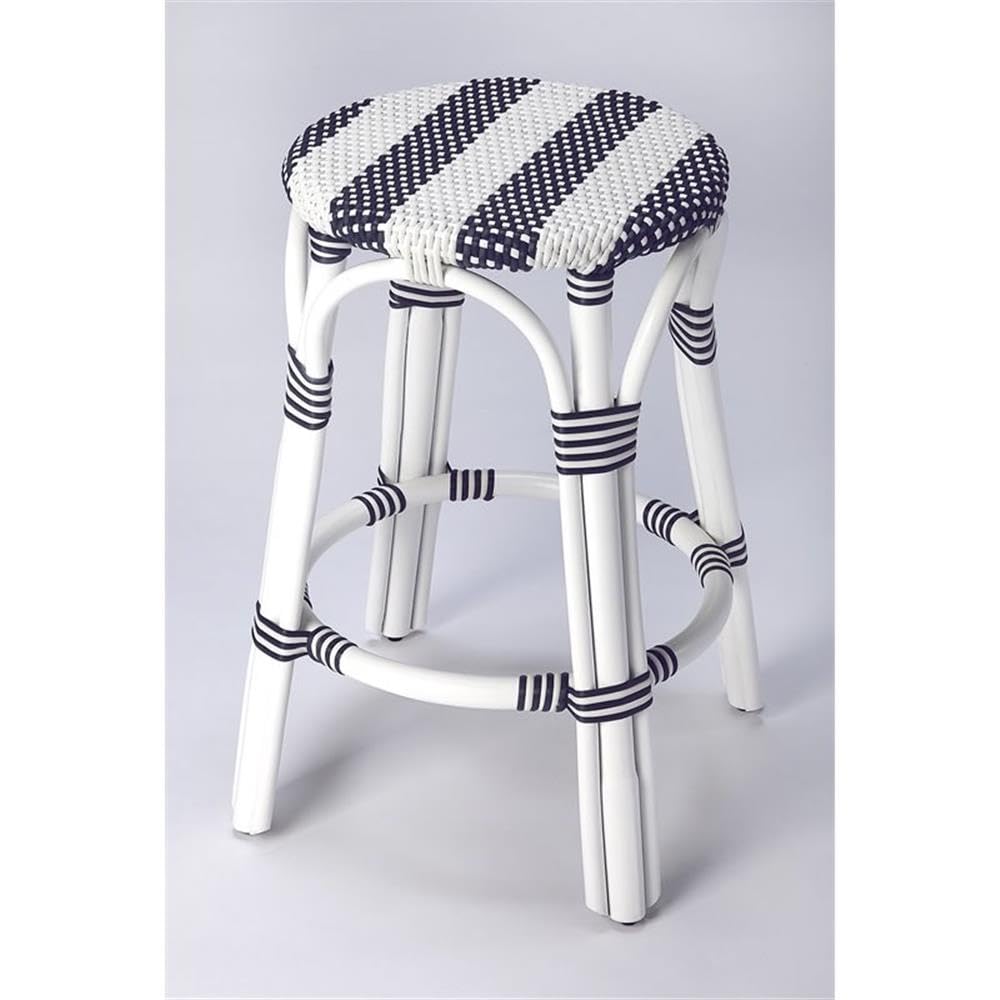 Home Square 2-Piece Rattan Counter Stool Set - Blue & White Bar Stools for Kitchen Island, Breakfast Nook & Outdoor Patio