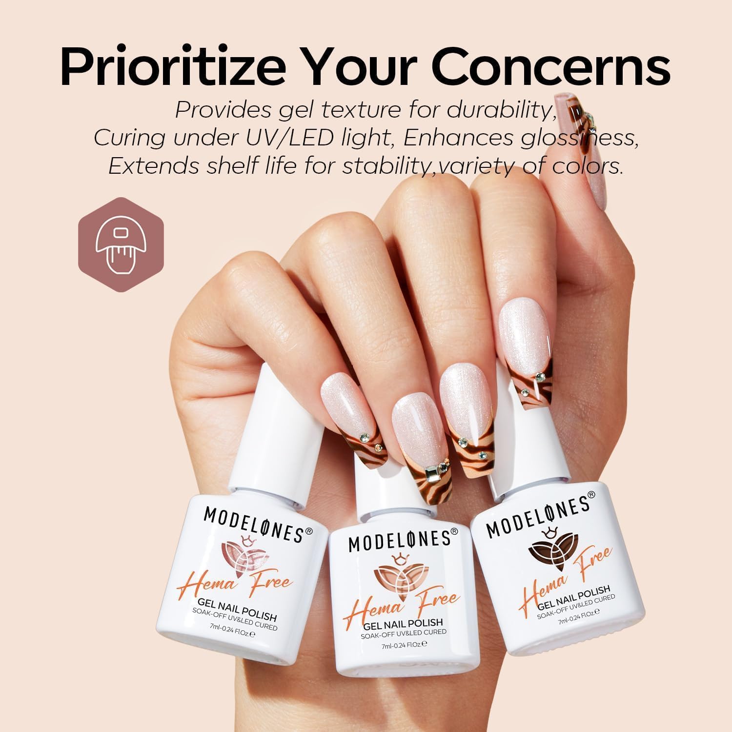 Modelones HEMA-Free Gel Nail Polish Set - 6 Nude Colors (Neutral Brown, Pink Glitter & Shimmer) | Soak Off UV/LED Gel Polish Starter Kit for DIY Manicure | Perfect for All Seasons, Home Salon & Gift Giving