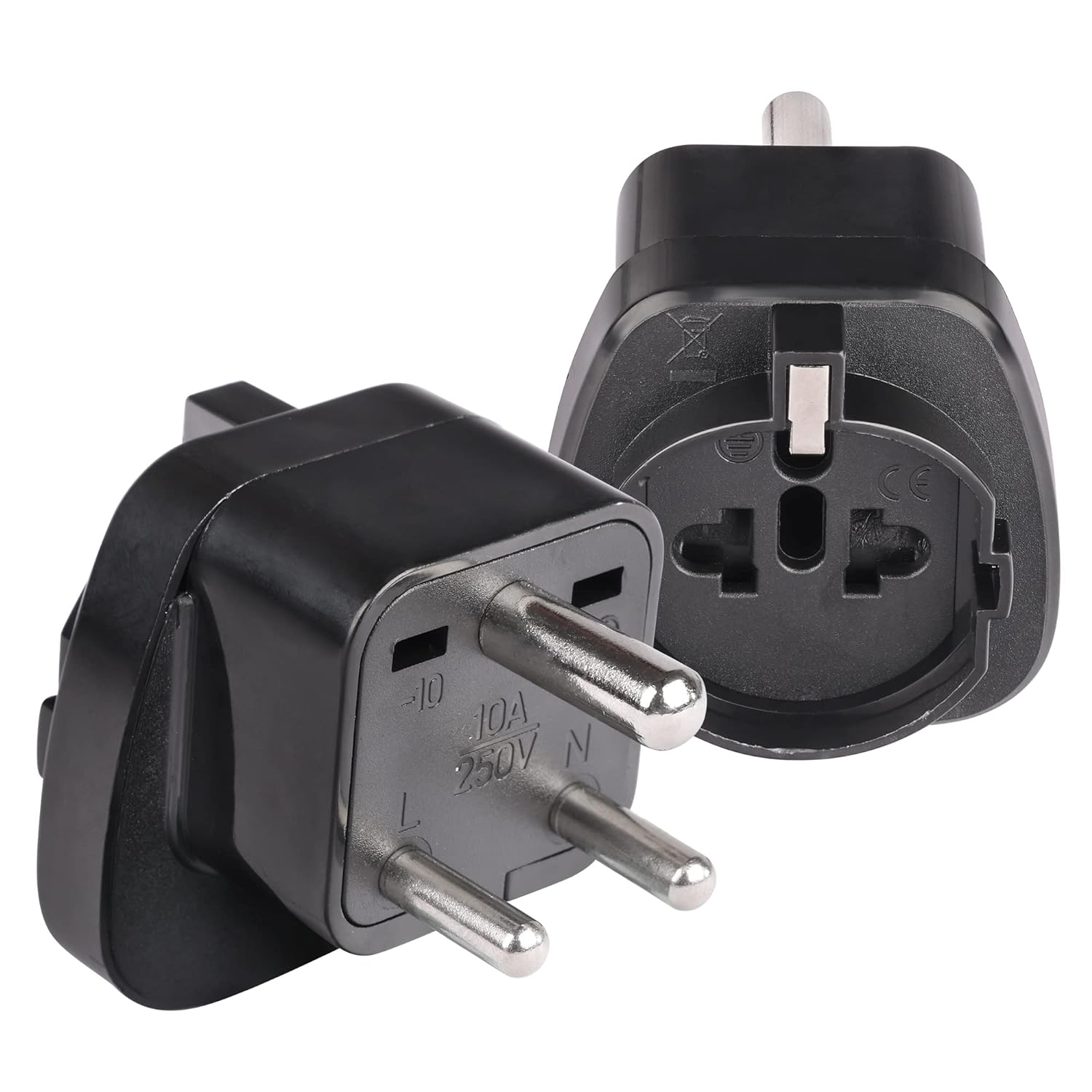 OREI European (Schuko) to India Plug Adapter - Type E/F to Type D Converter - Heavy Duty 3-Prong Travel Adapter (2 Pack, Black) - Perfect for India Travel, Business Trips & Charging Electronics