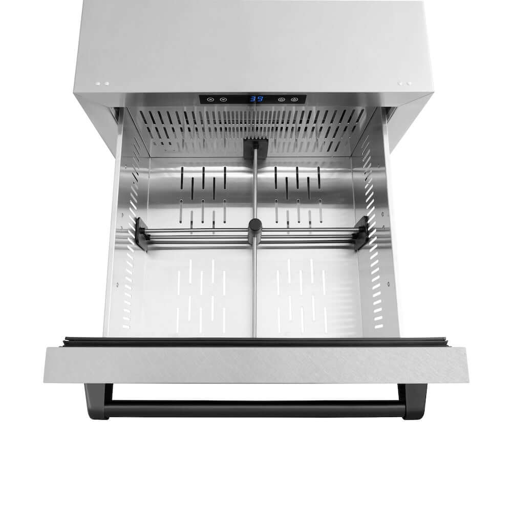 ZLINE Autograph Edition 24-Inch Outdoor Rated Dual Refrigerator Drawer with Satin Stainless Steel Doors & Matte Black Handles - 168 Can Capacity, Touchstone Series (RDSOZ SN 24 MB) - Perfect for Outdoor Kitchens, Patio Bars, and Entertaining Areas