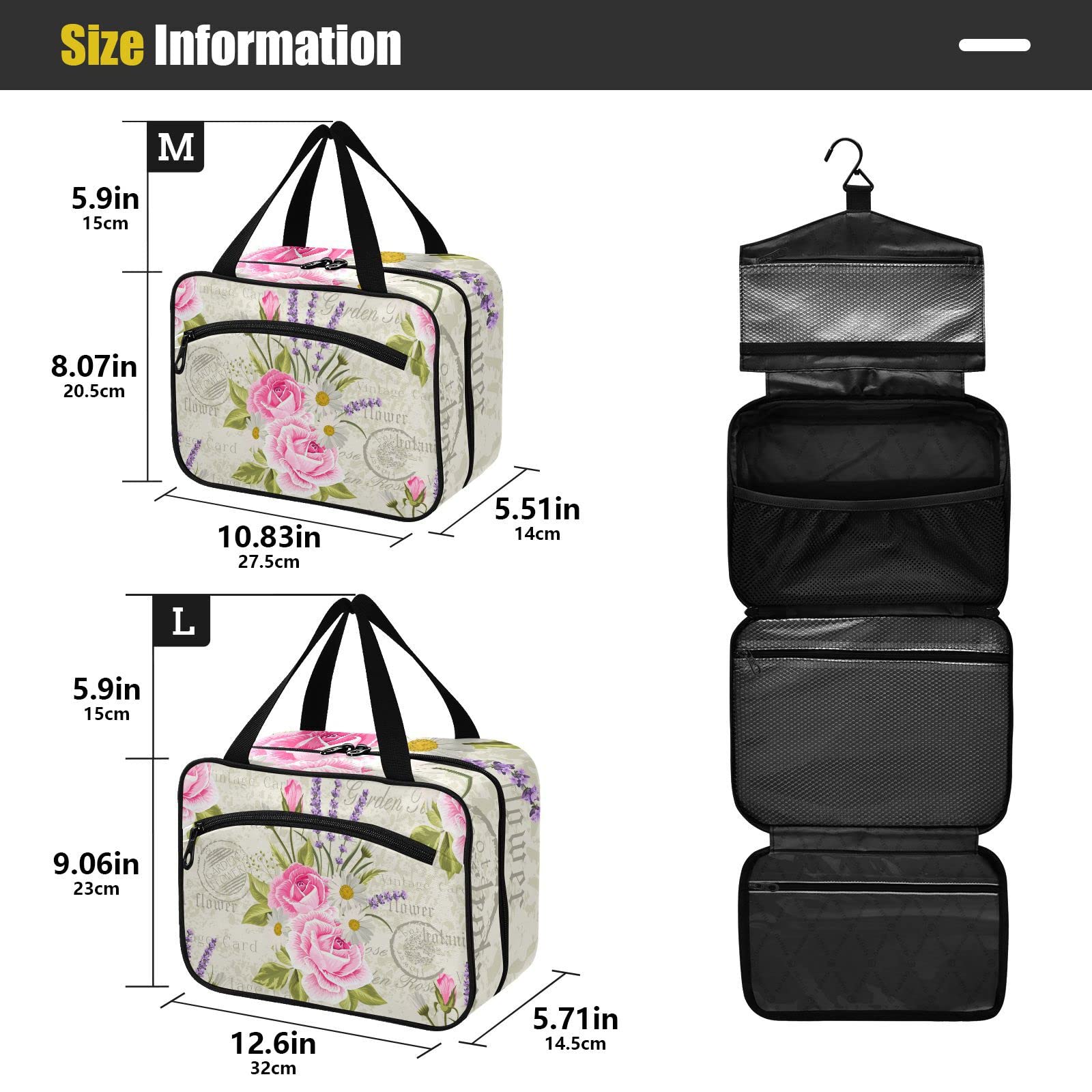 Lavender Travel Toiletry Bag for Women - Hanging Cosmetic Organizer for Makeup & Bathroom