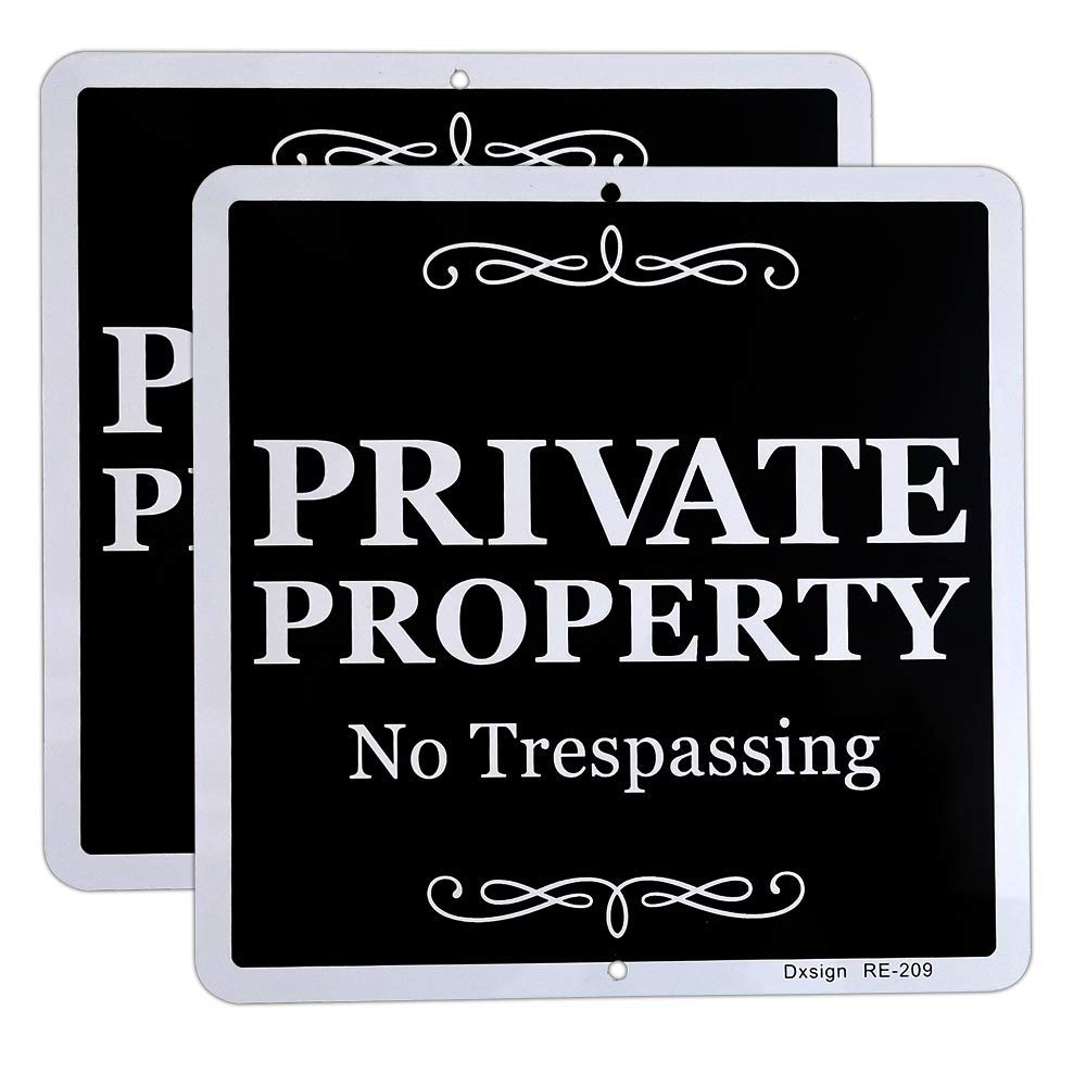 Black No Trespassing Private Property Sign - 9x9 Inch Durable Aluminum Metal Sign, UV Protected & Weatherproof for Indoor/Outdoor Use - Perfect for Home, Business, Yard & Farm Security (2-Pack)