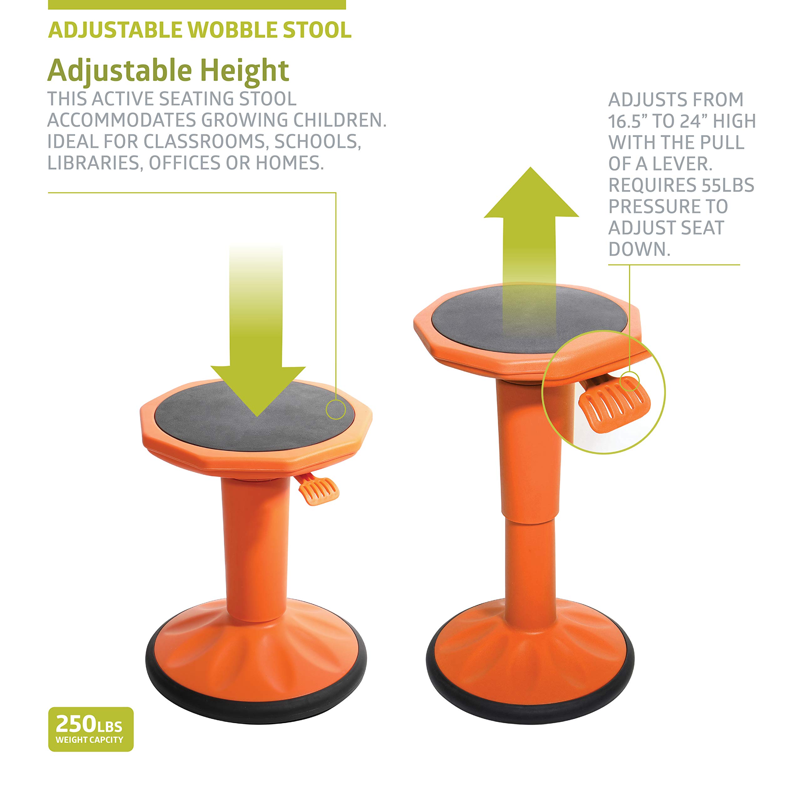Pearington SitFree Height Adjustable Wobble Stool - Active Flexible Seating Chair for Kids & Adults - Ergonomic Office & School Chair - Orange - Perfect for Home Office, Classroom & ADHD Focus